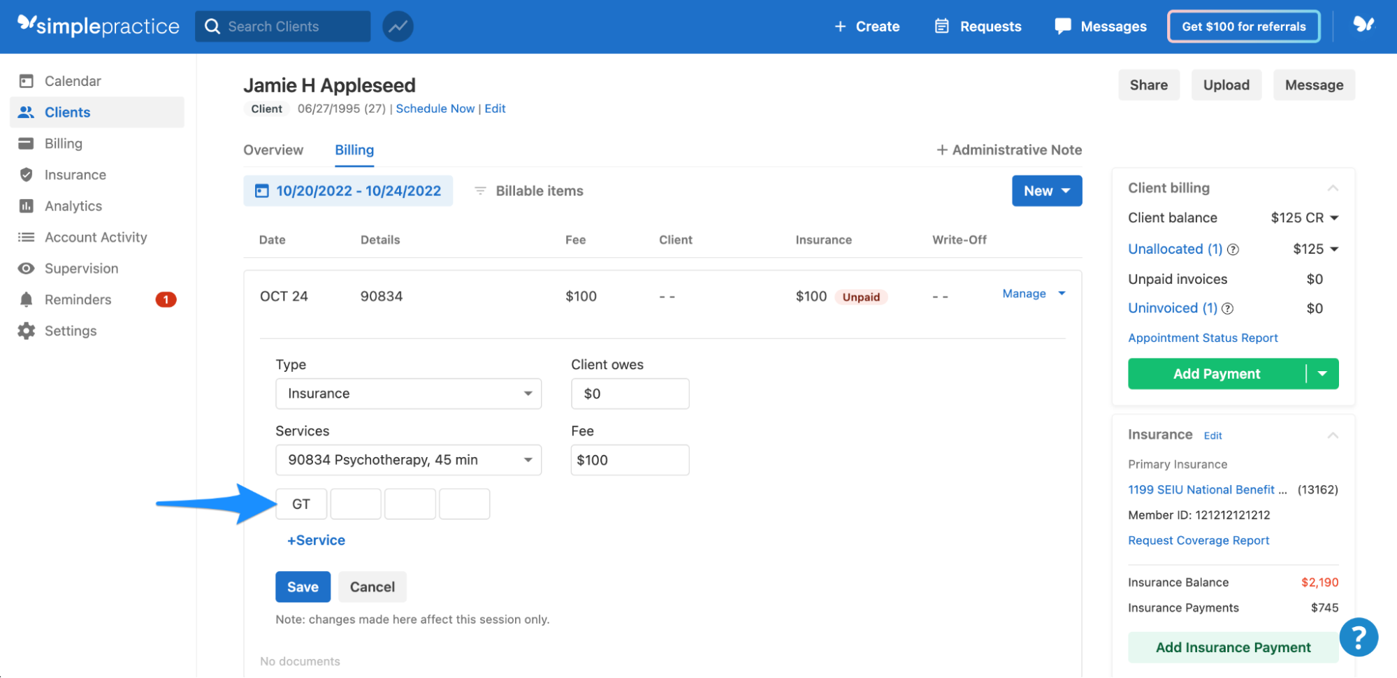Adding modifiers to claims and superbills – SimplePractice Support