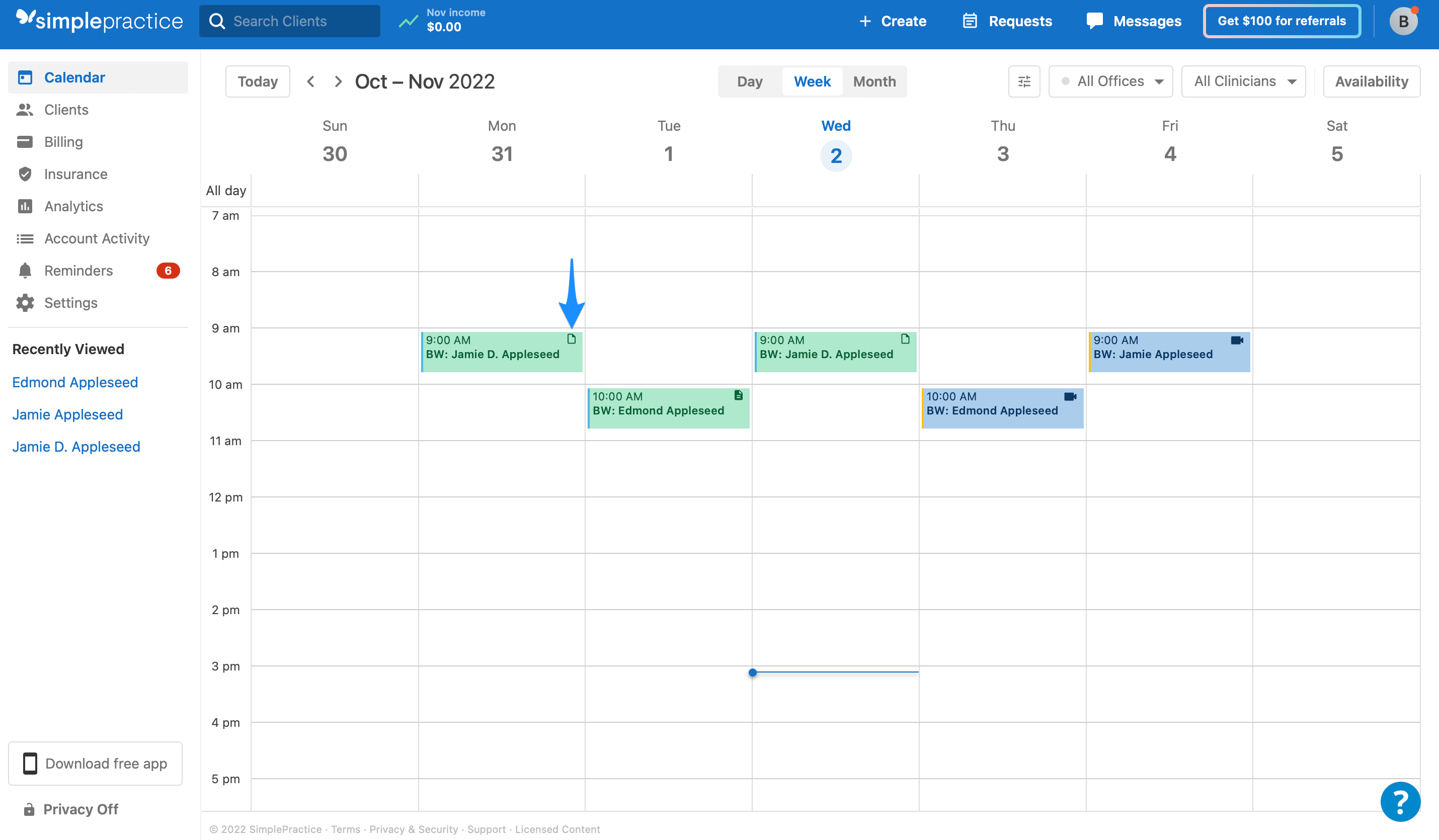 Navigating your calendar – SimplePractice Support