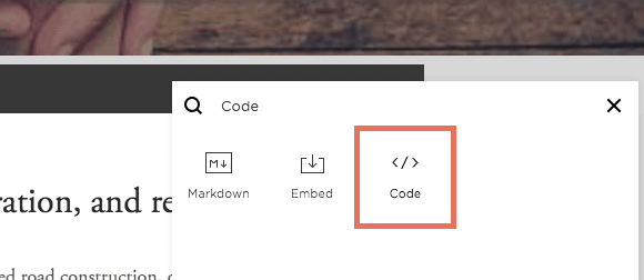 Selecting the Code icon will allow you to view and edit the source code