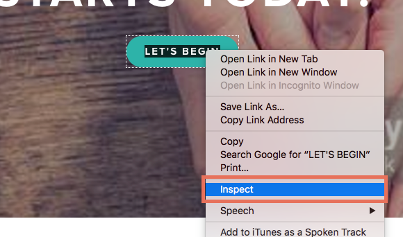 Right-click your desired button and select Inspect to view the button's code