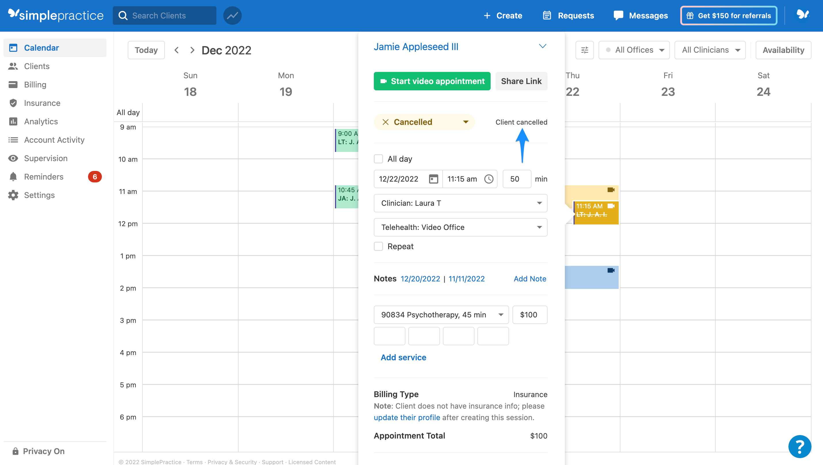 How to change an appointment status – SimplePractice Support