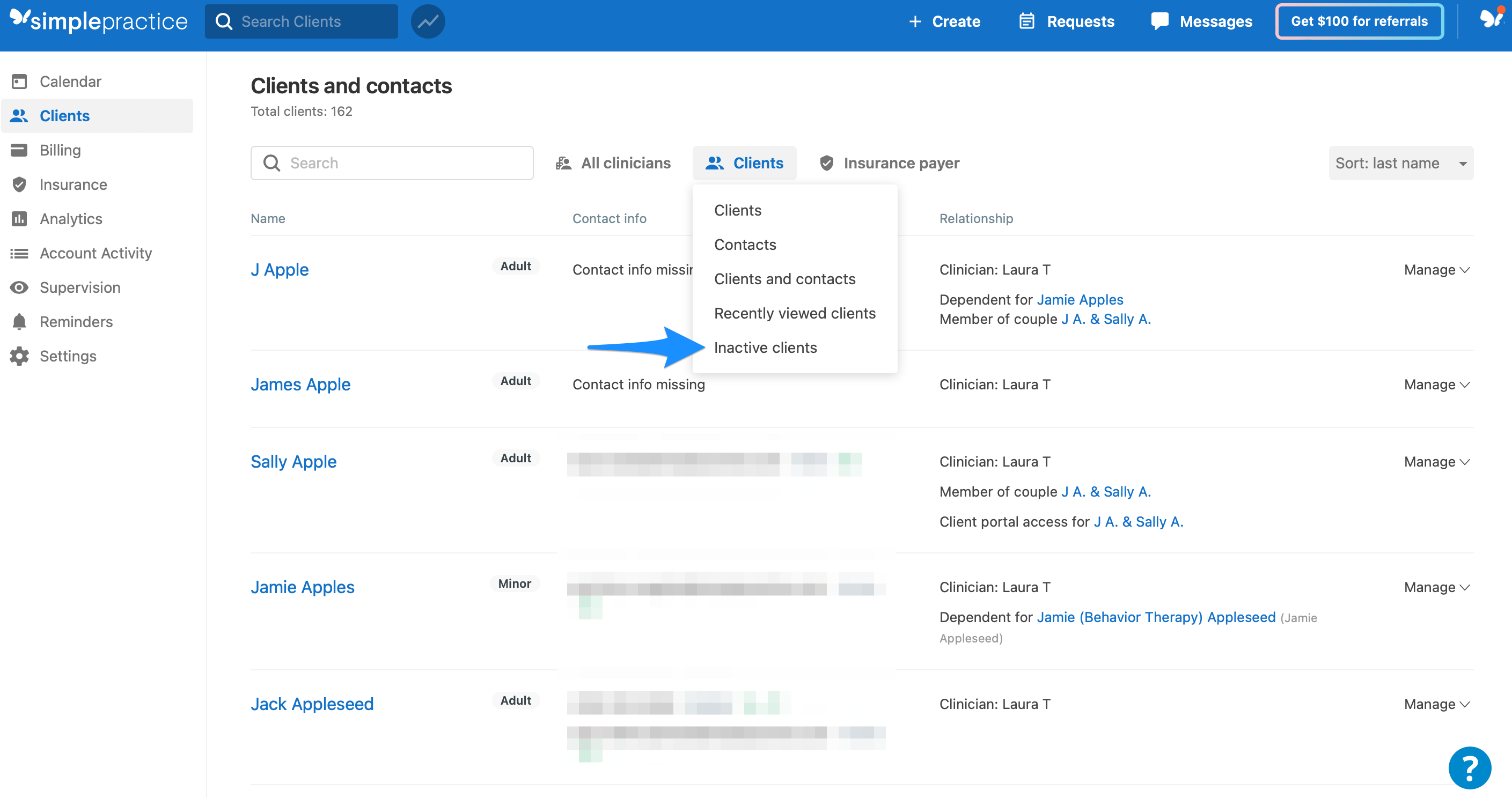 Adding a new client and navigating your Clients and contacts list ...