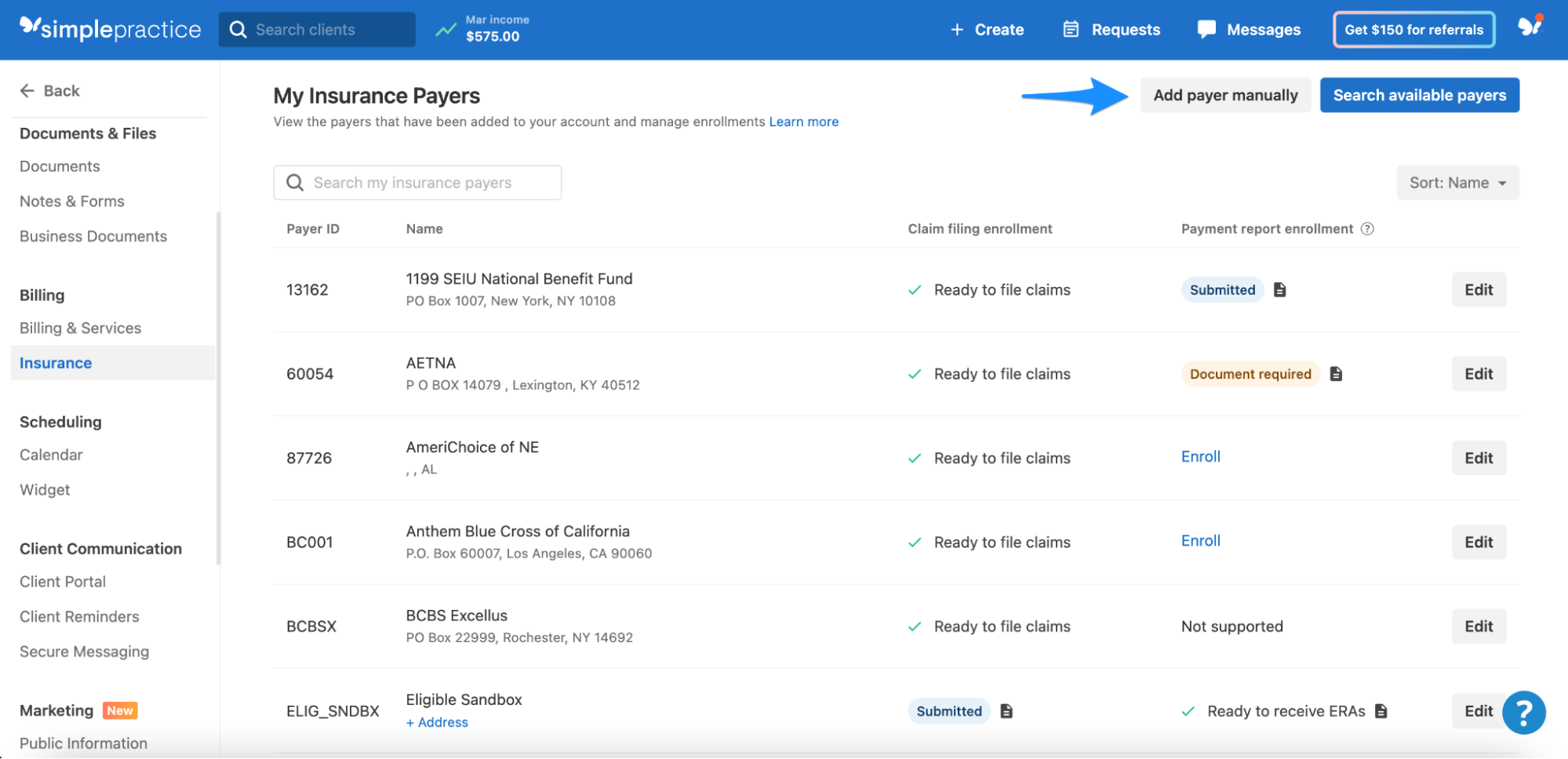 Adding insurance payers and selecting the correct payer ID