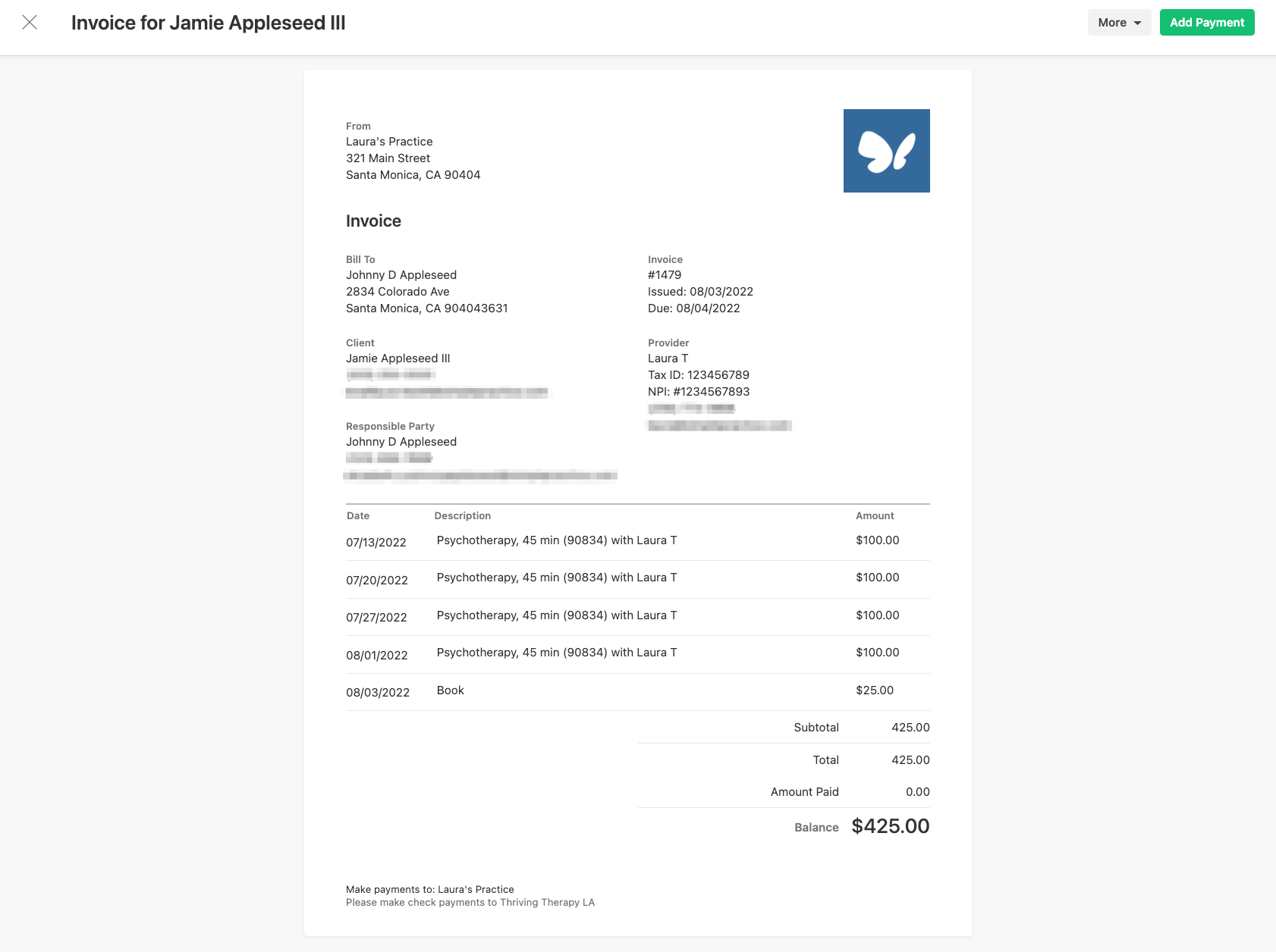 Understanding invoices, statements, and superbills – SimplePractice Support