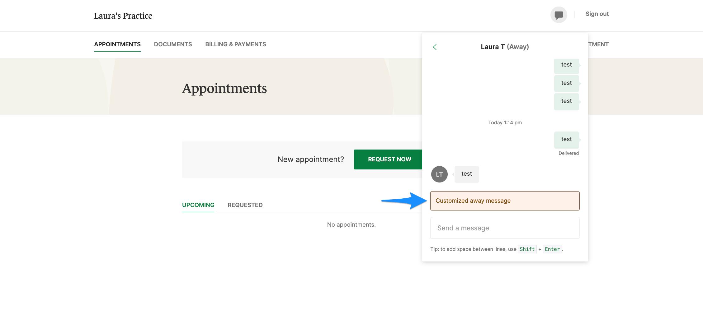 clientportal.simplepractice.customawaymessage.png