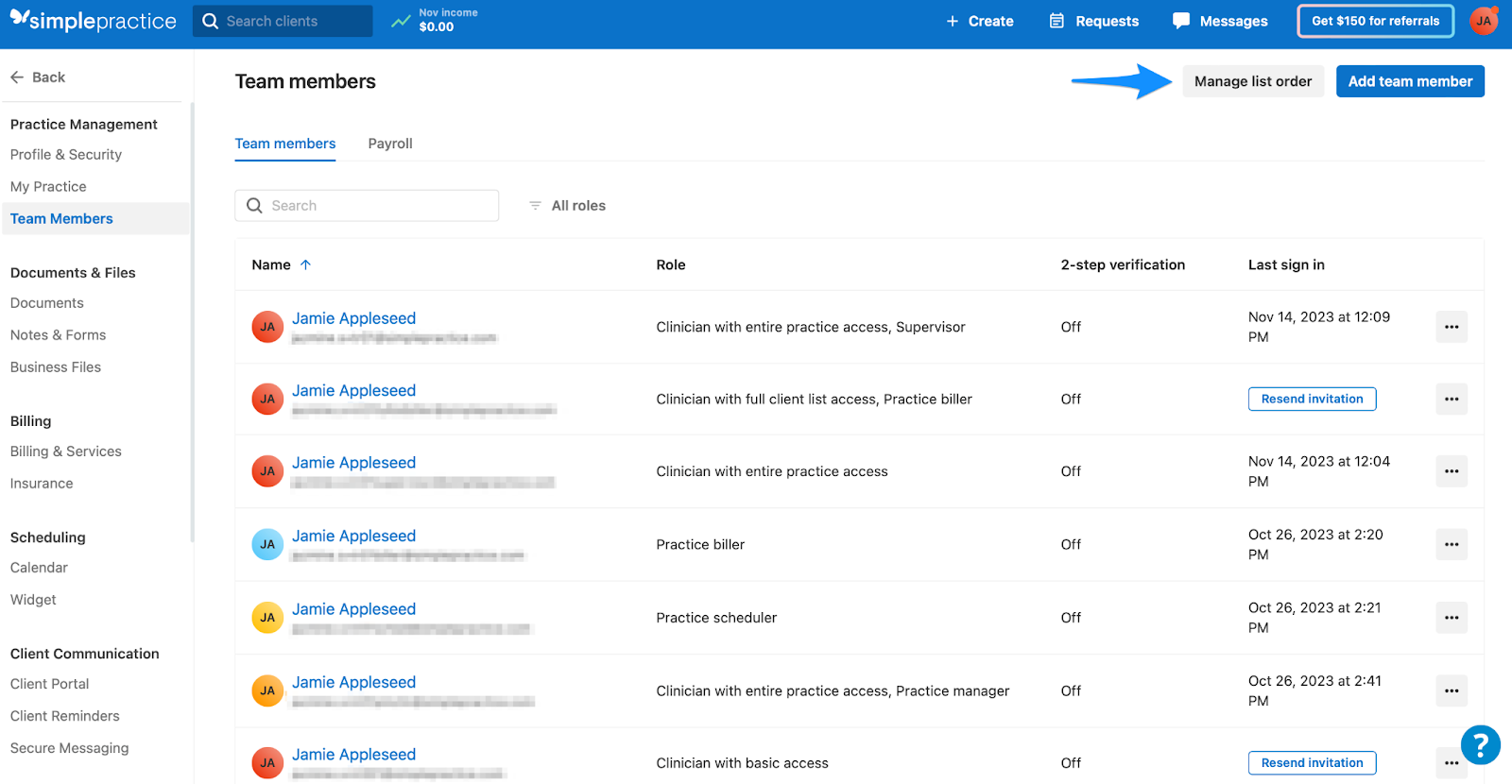 Adding and managing team members – SimplePractice Support