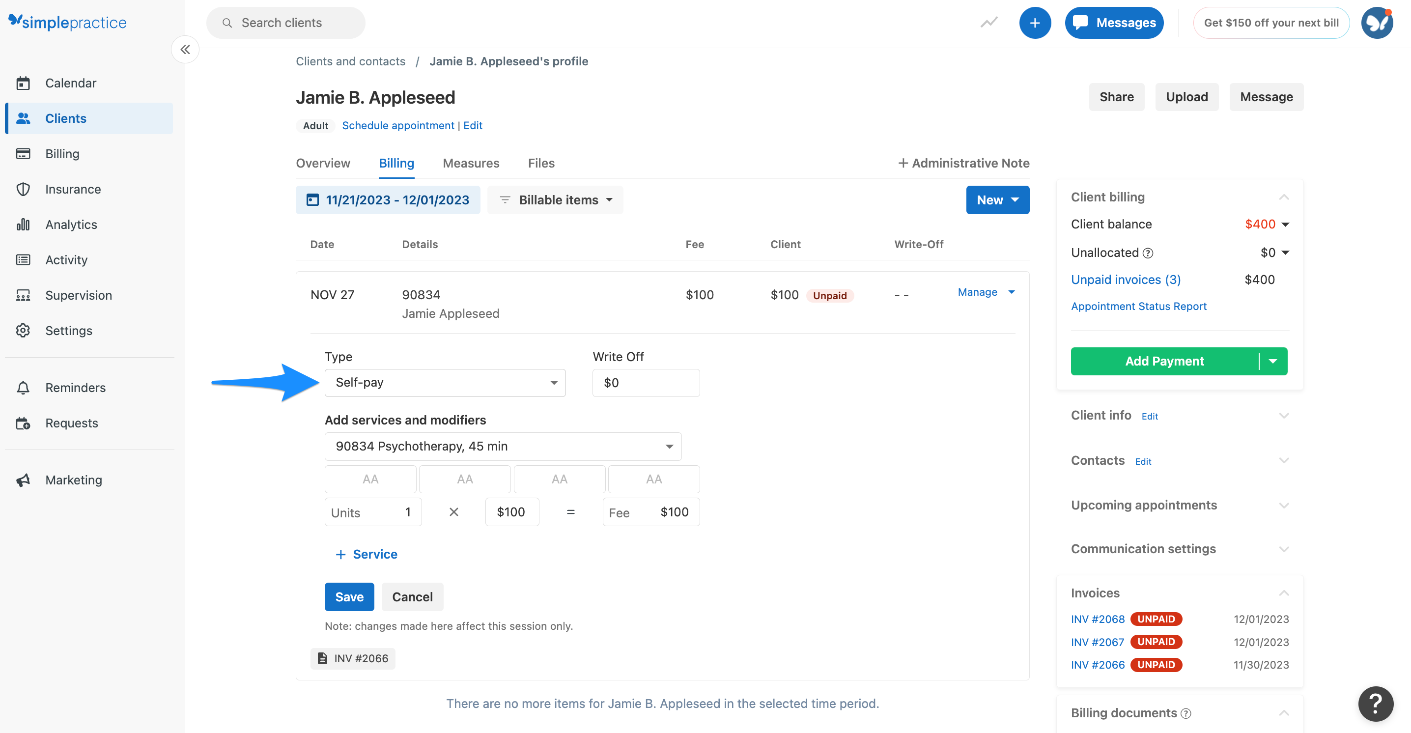 Using the client Billing Overview page – SimplePractice Support