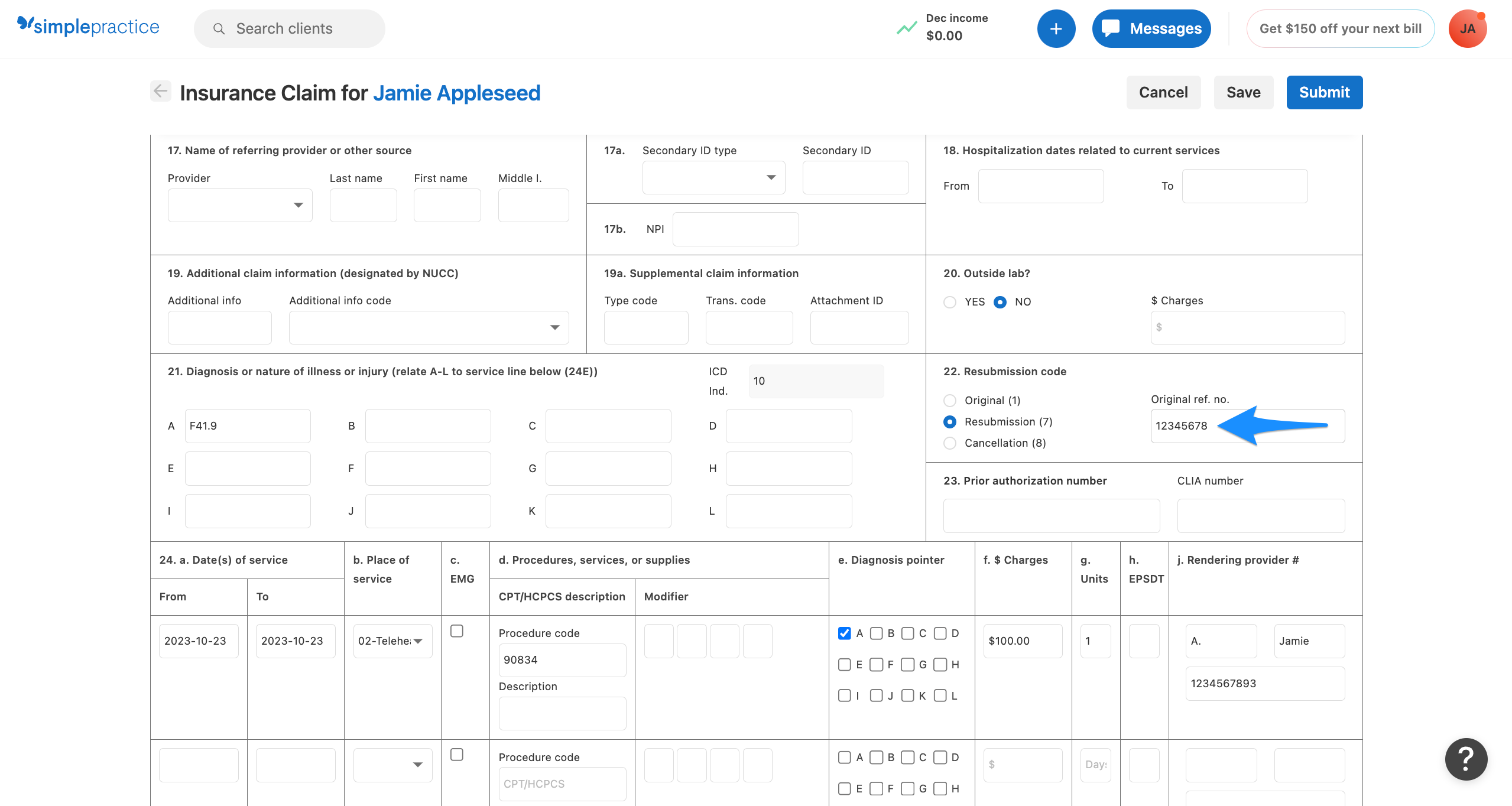 Submitting a corrected claim – SimplePractice Support