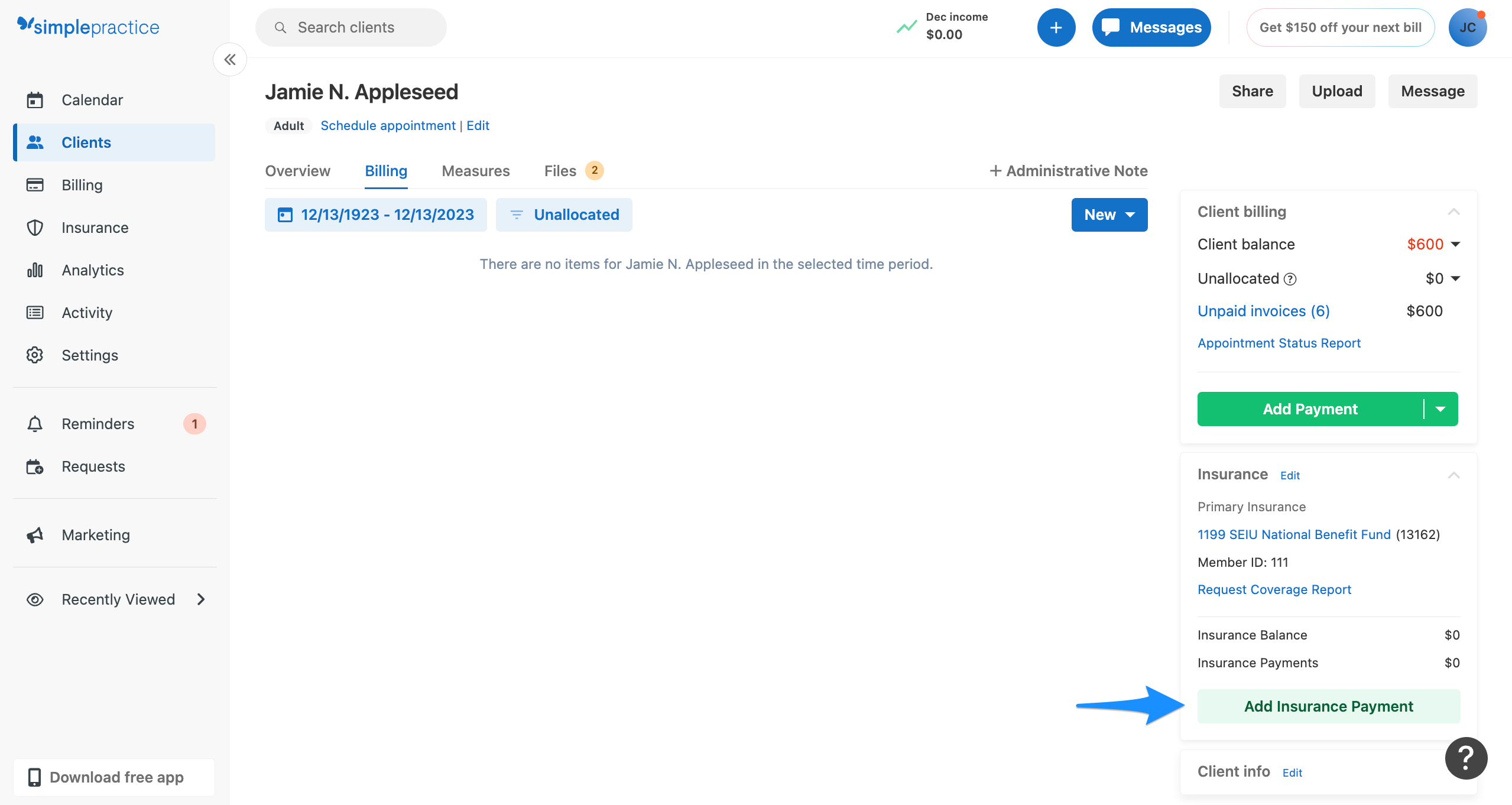 addinsurancepayment.simplepractice.Overview.png