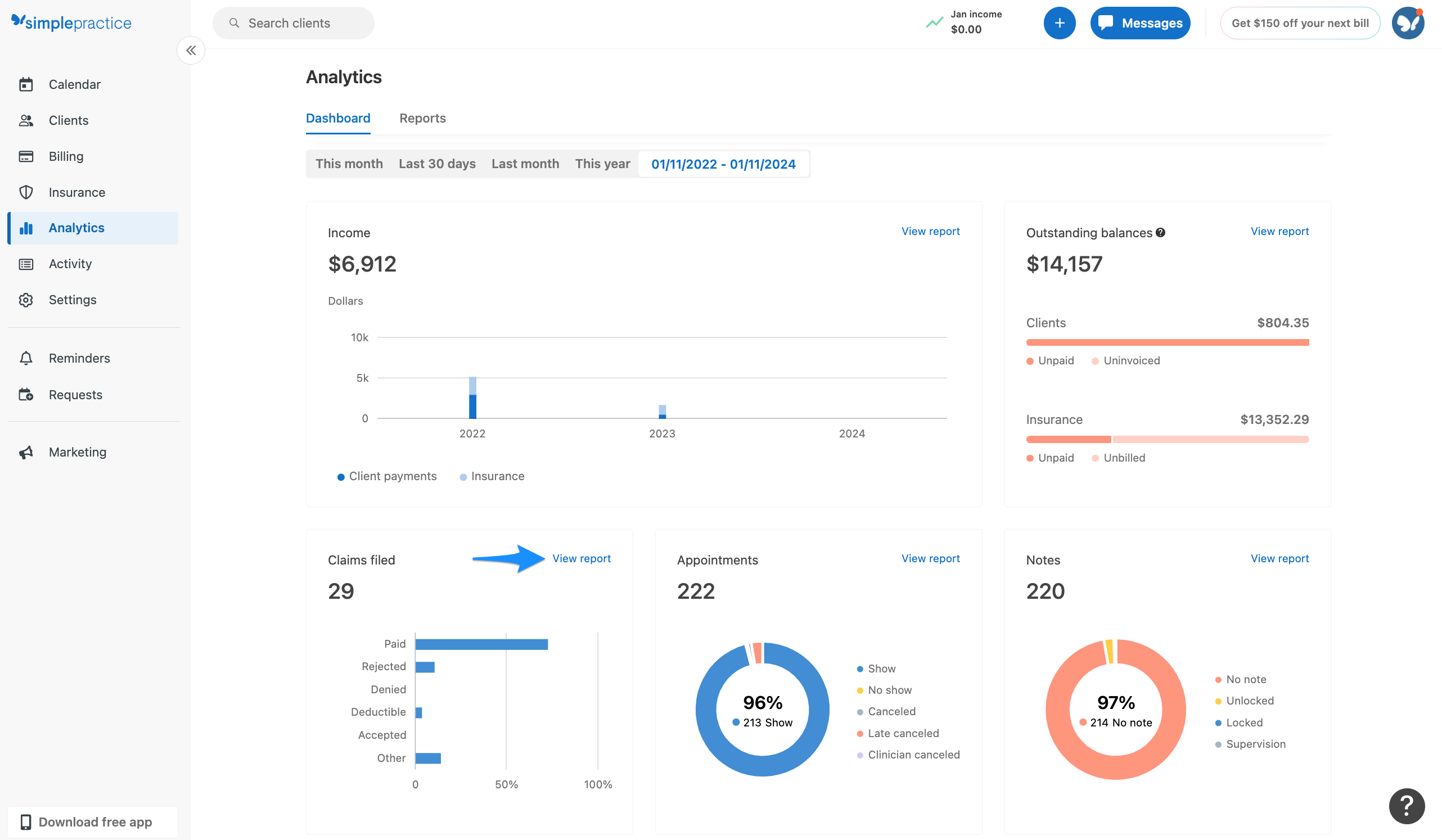 Understanding your Analytics dashboard and reports – SimplePractice Support
