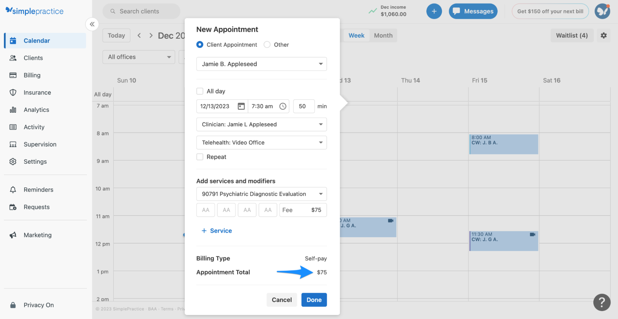 Setting default rates for clinicians – SimplePractice Support