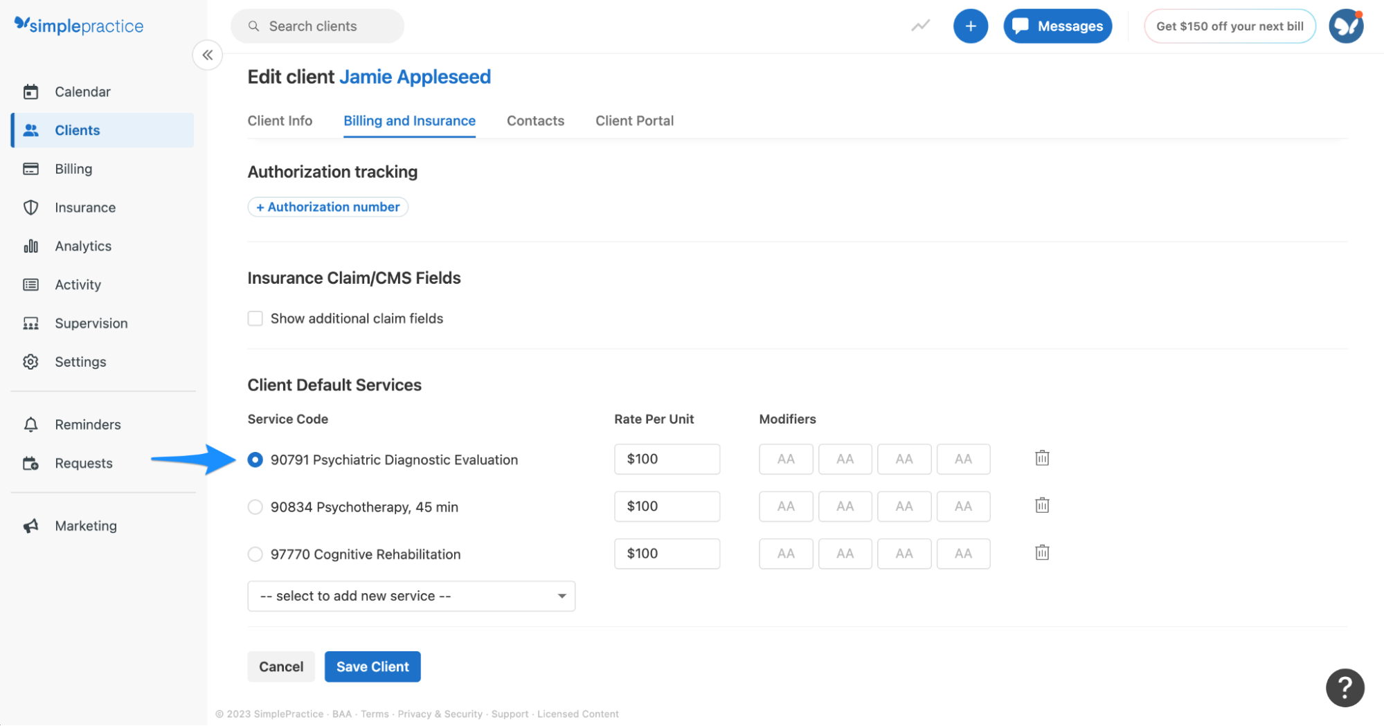 Setting default rates for clinicians – SimplePractice Support