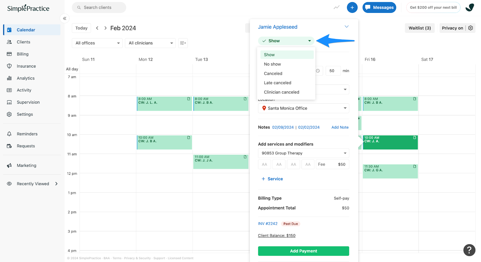 How to change an appointment status – SimplePractice Support