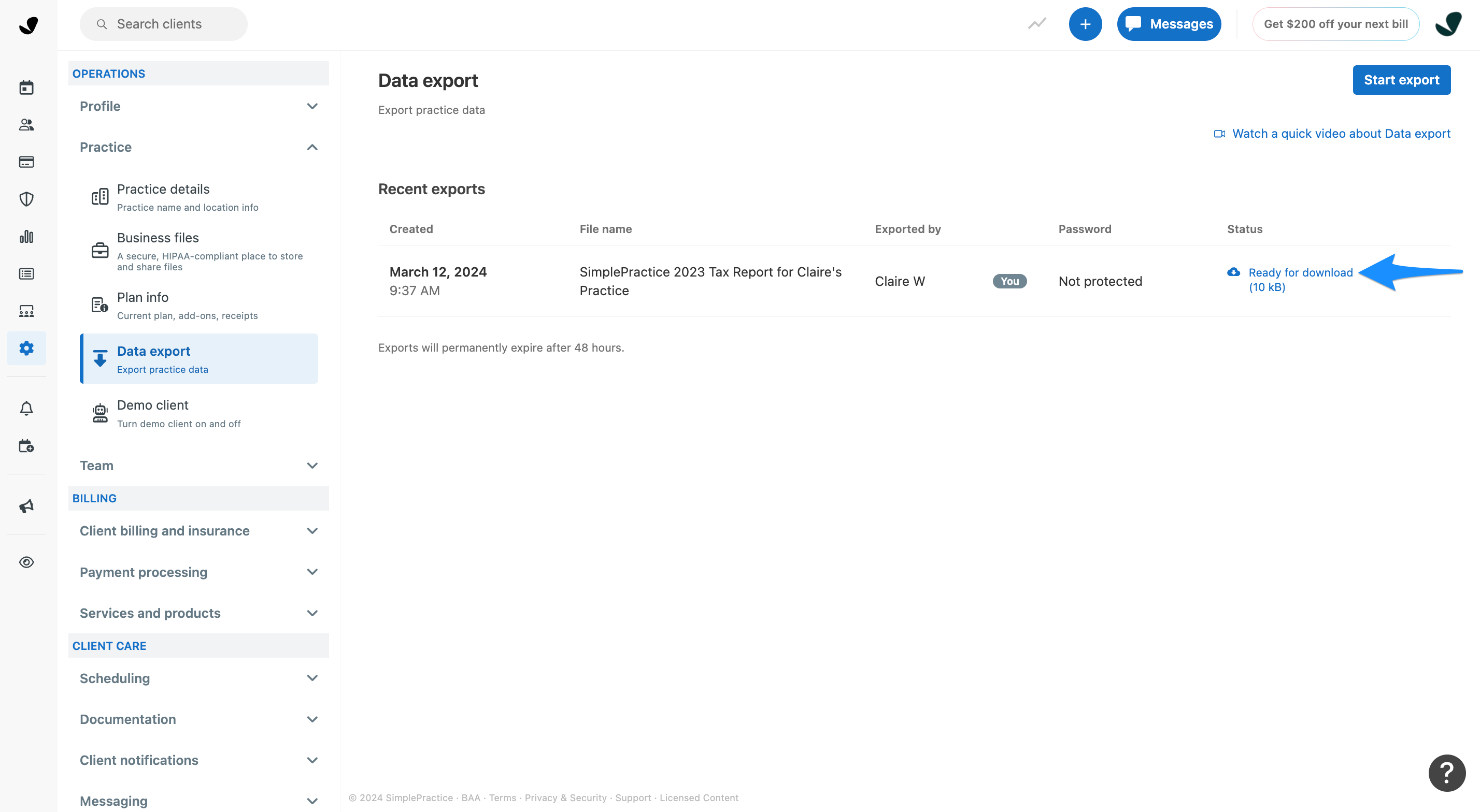 simple practice data export ready