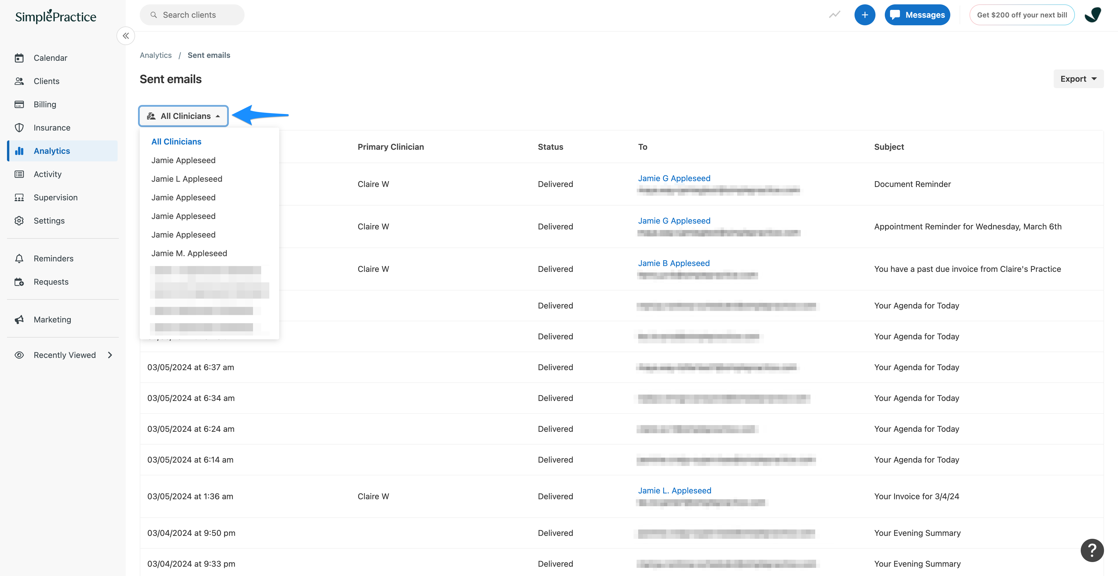 clinicianfilter.simplepractice.sentemailsreport.png