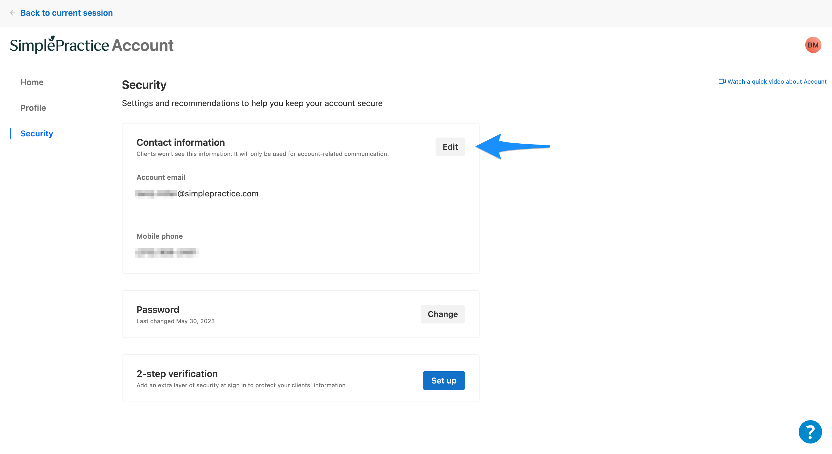 Changing your email for your SimplePractice account and private 