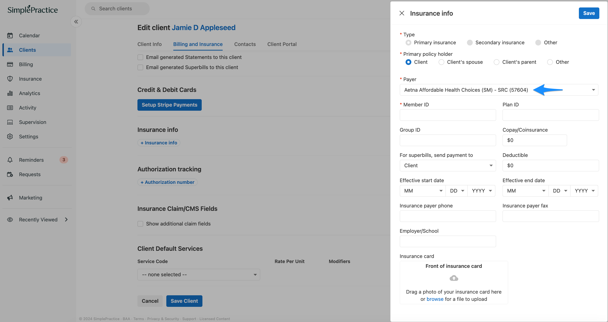 Adding insurance payers and selecting the correct payer ID