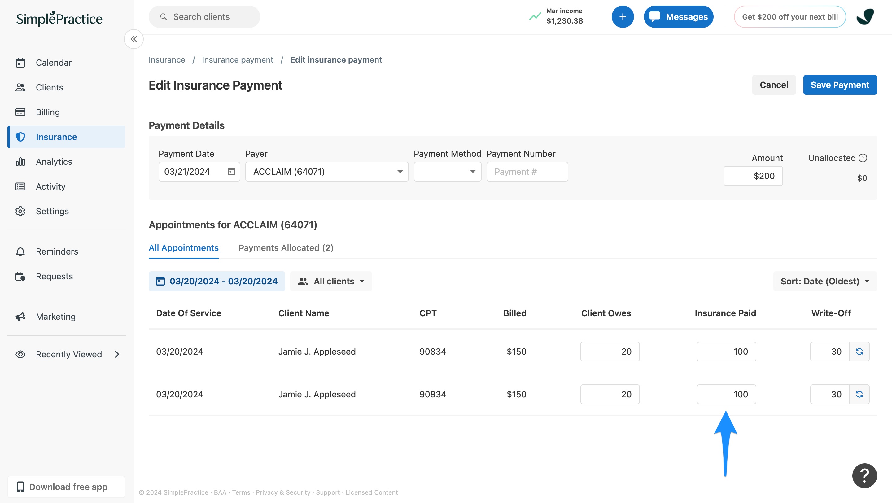 insurancepaidsecondappointment.simplepractice.insurancepayments.jpg