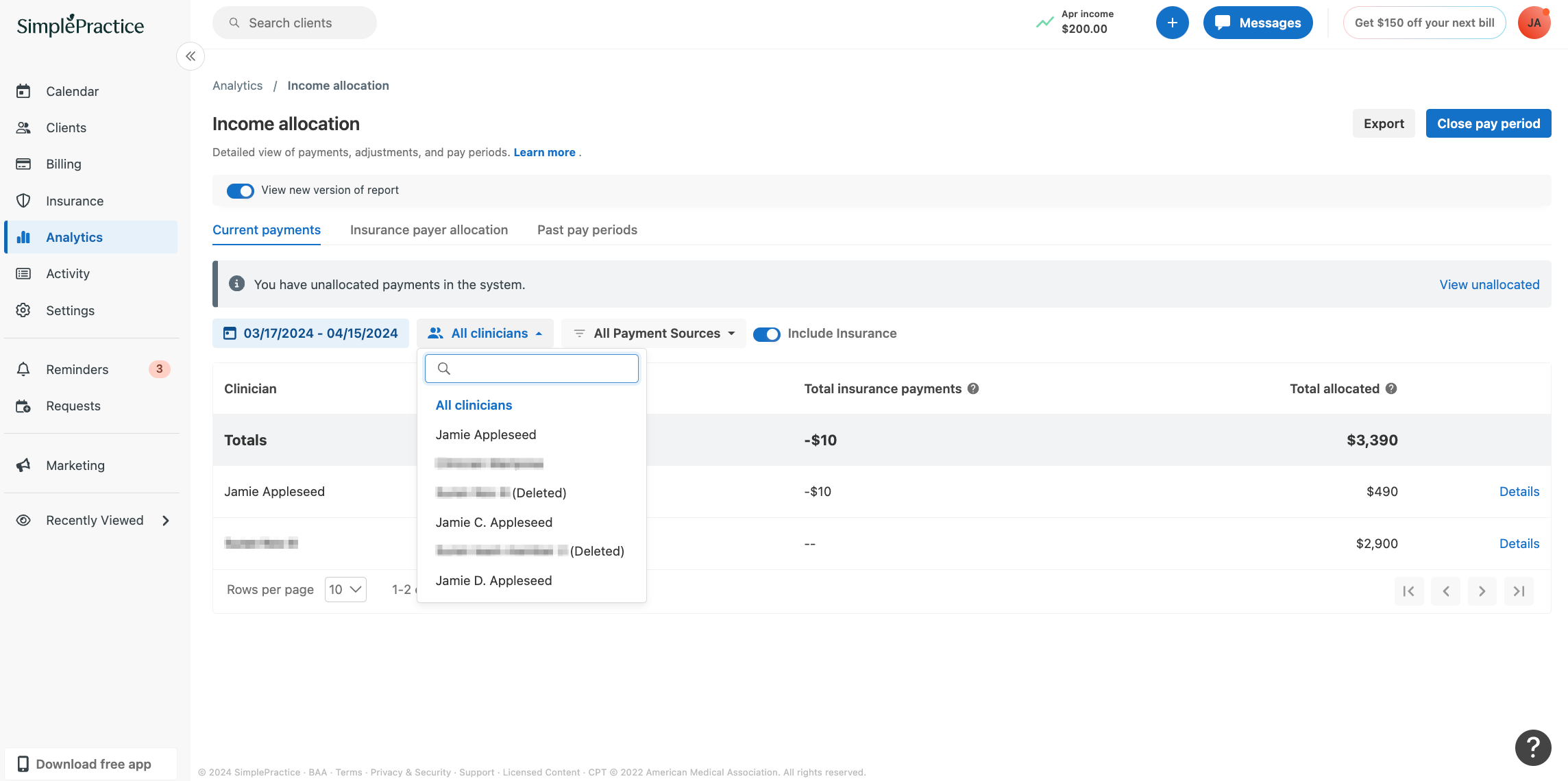 filterbyclinician.simplepractice.incomeallocation.png