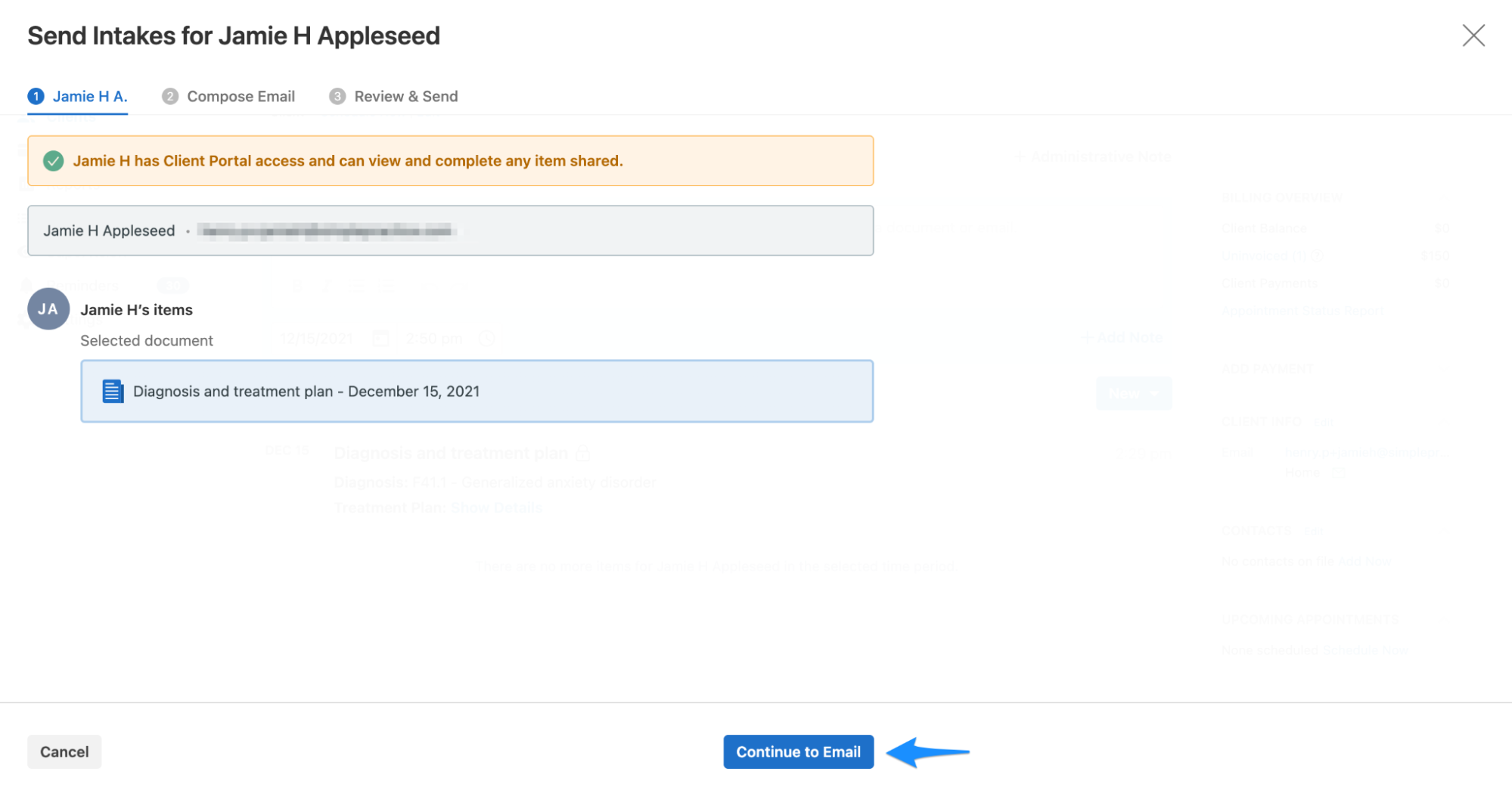 Share diagnosis and treatment plan email preview
