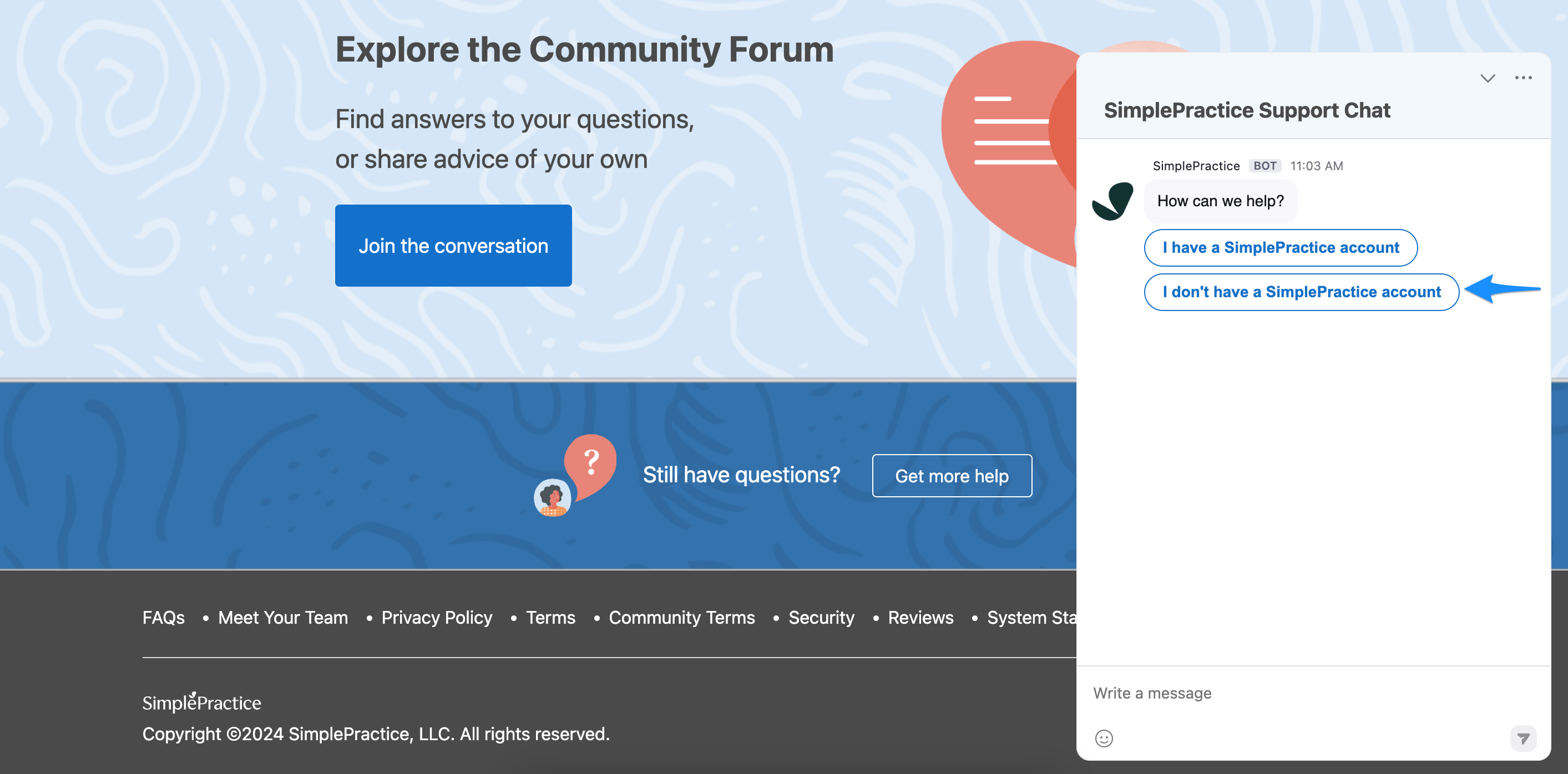 Logging in to SimplePractice and submitting help requests 