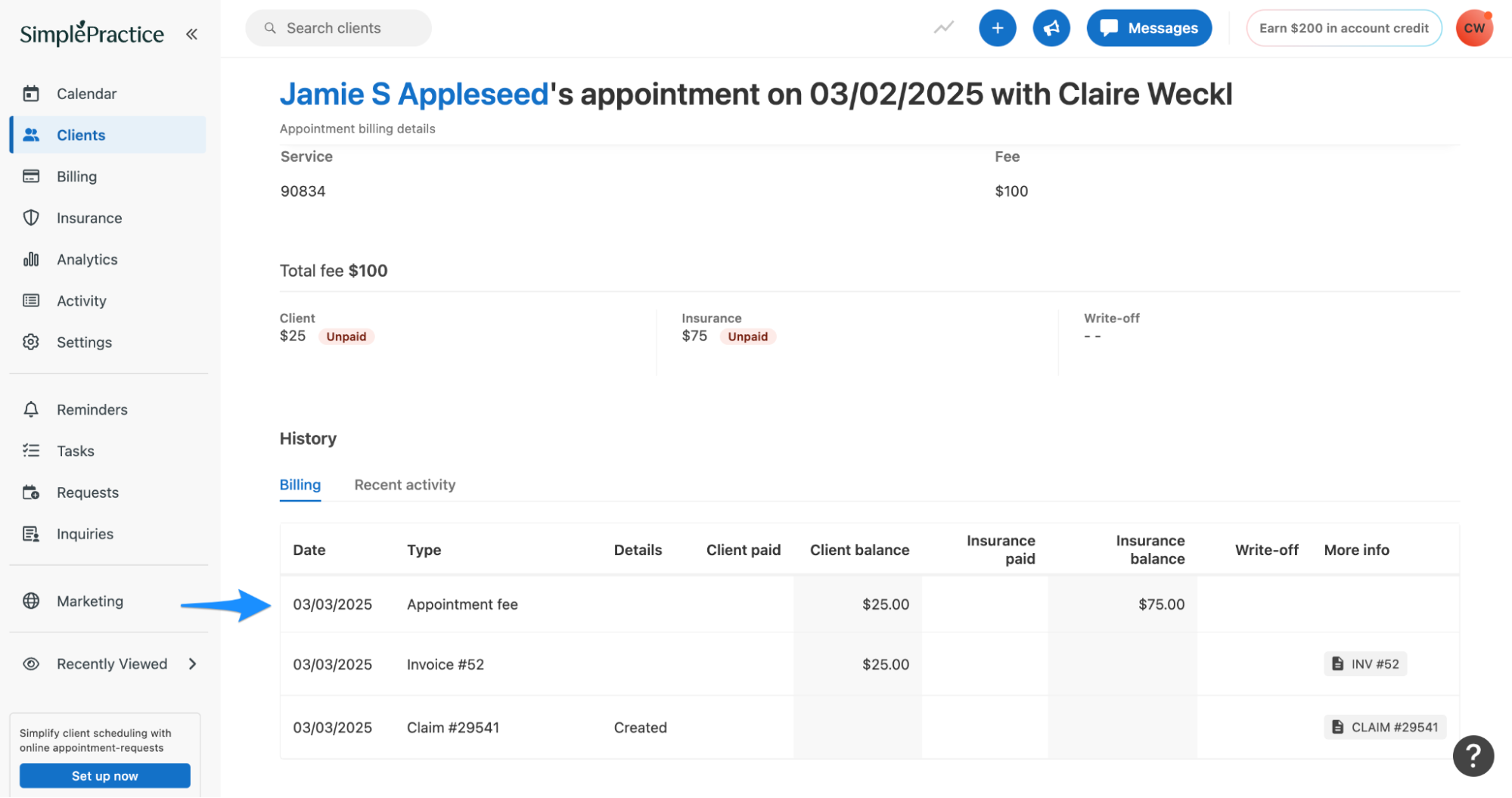 appointmentfee.simplepractice.insurancehistory.png
