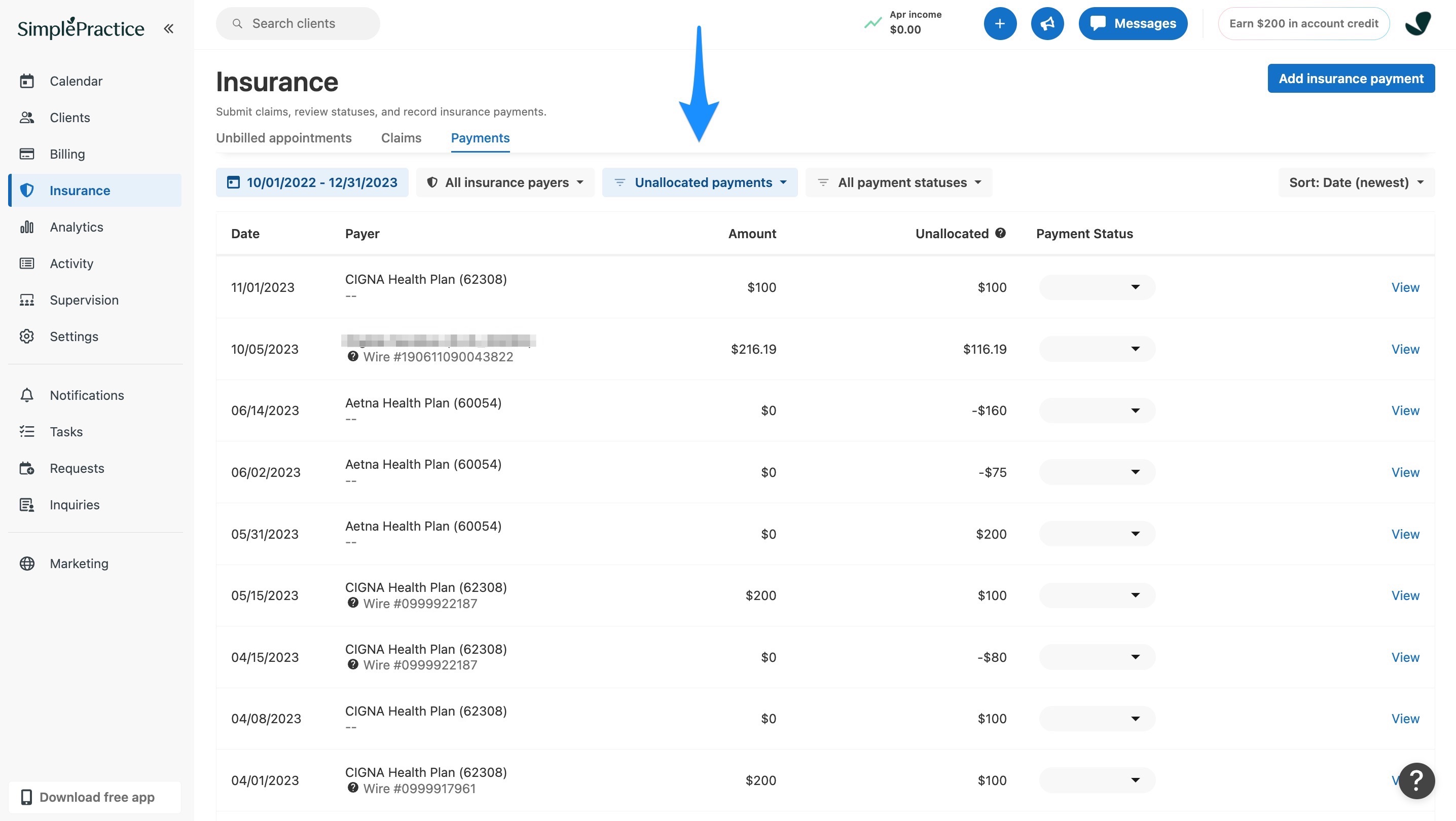 unallocatedpaymentsfilter.simplepractice.insurancepayments.jpg