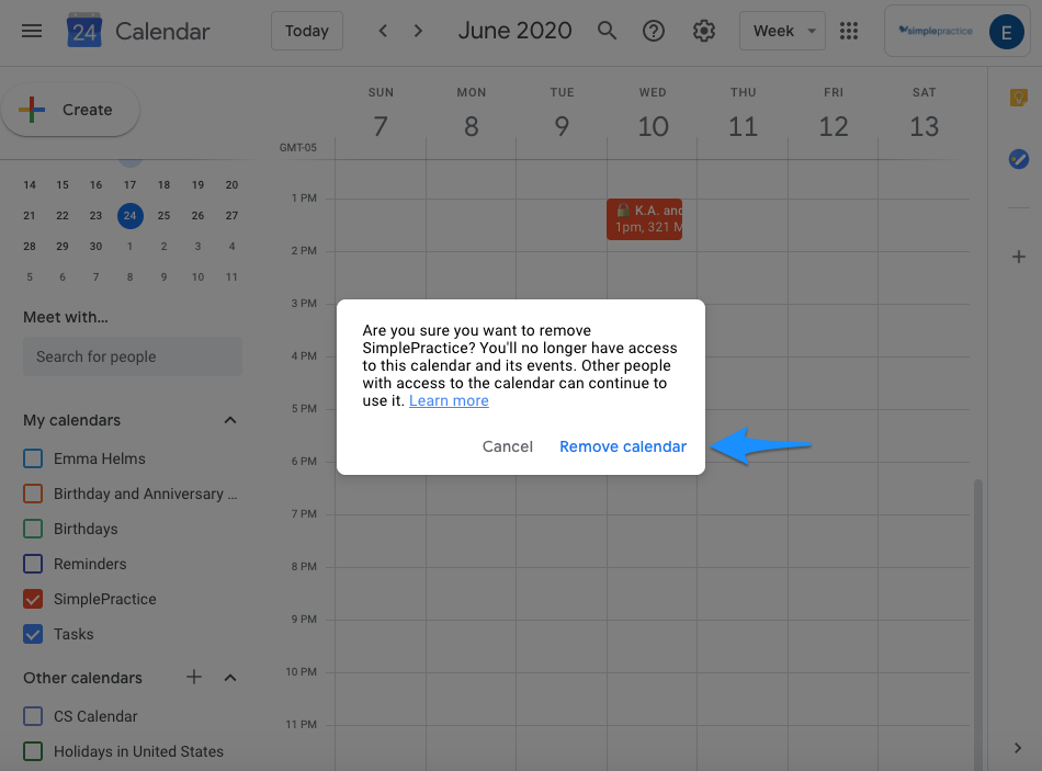 Getting started with the 2way Google Calendar sync SimplePractice
