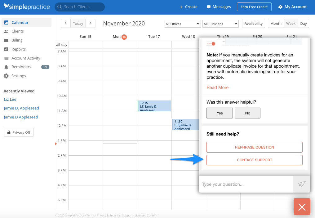 Getting support with live chat – SimplePractice Support