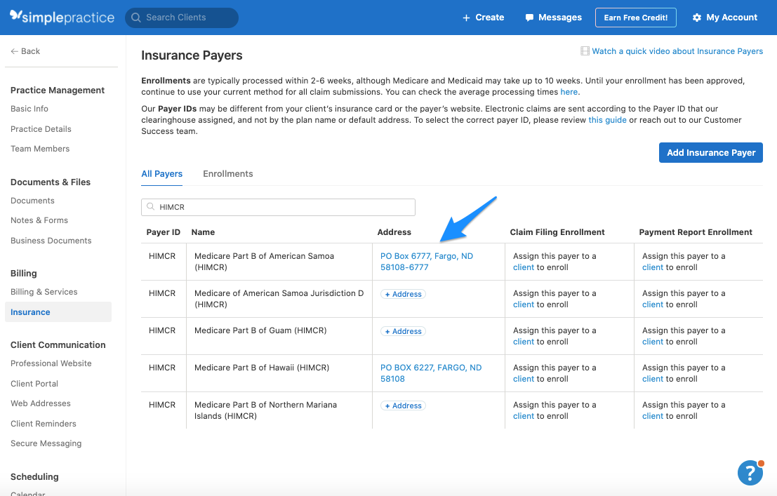 Adding insurance payers and selecting the correct payer ID - SimplePractice Support