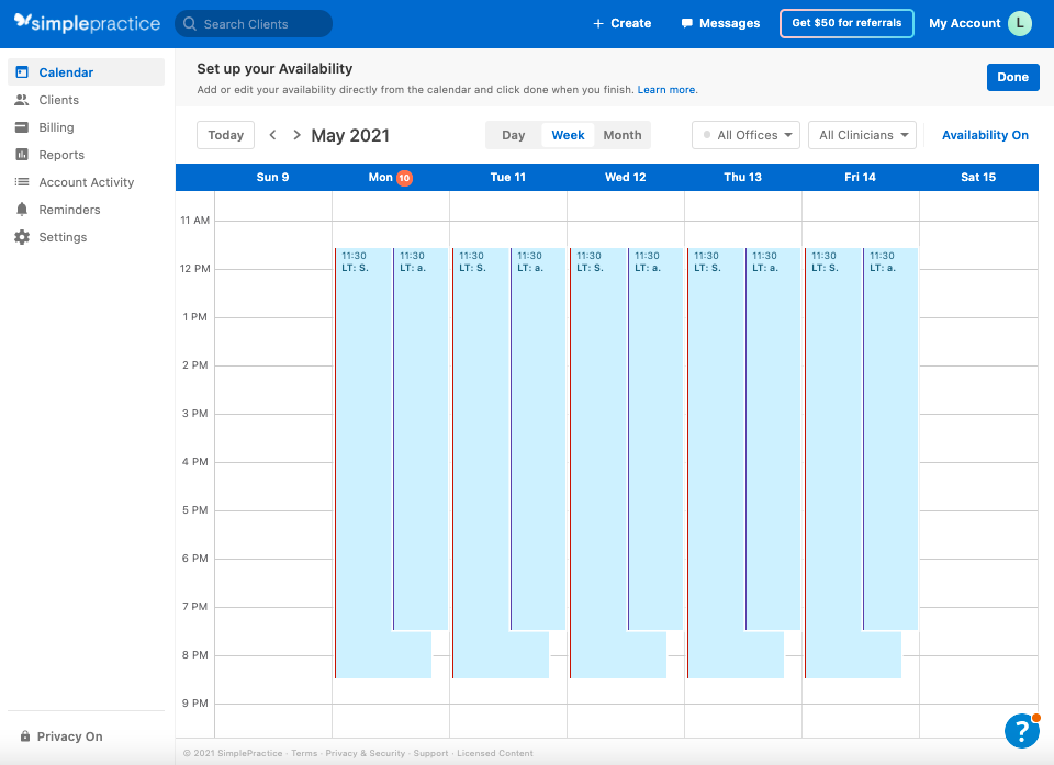 Managing your Availability SimplePractice Support