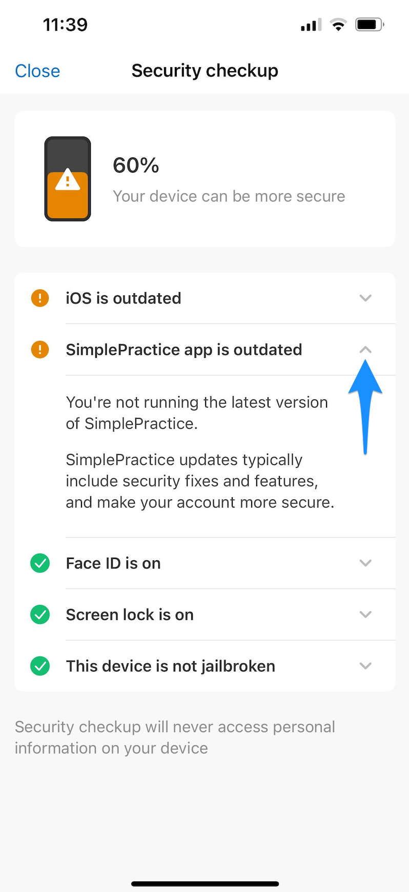 arrow.simplepracticemobileapp.securitycheckup.png