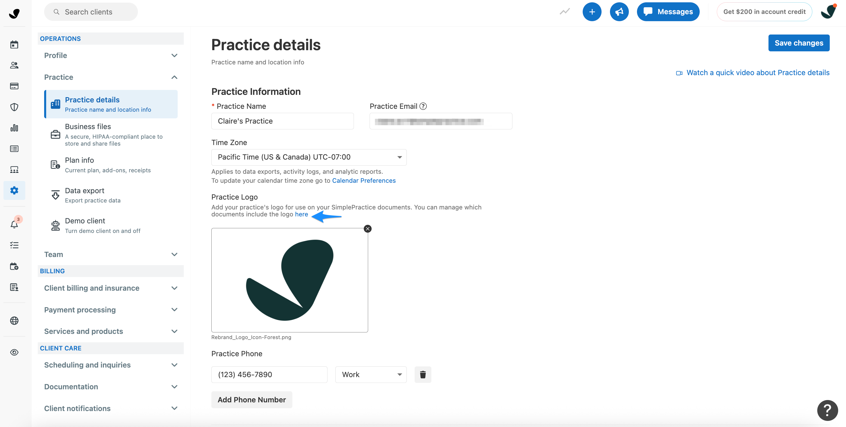 An image showing the checkboxes in Practice Details used to select which documents will display the logo.