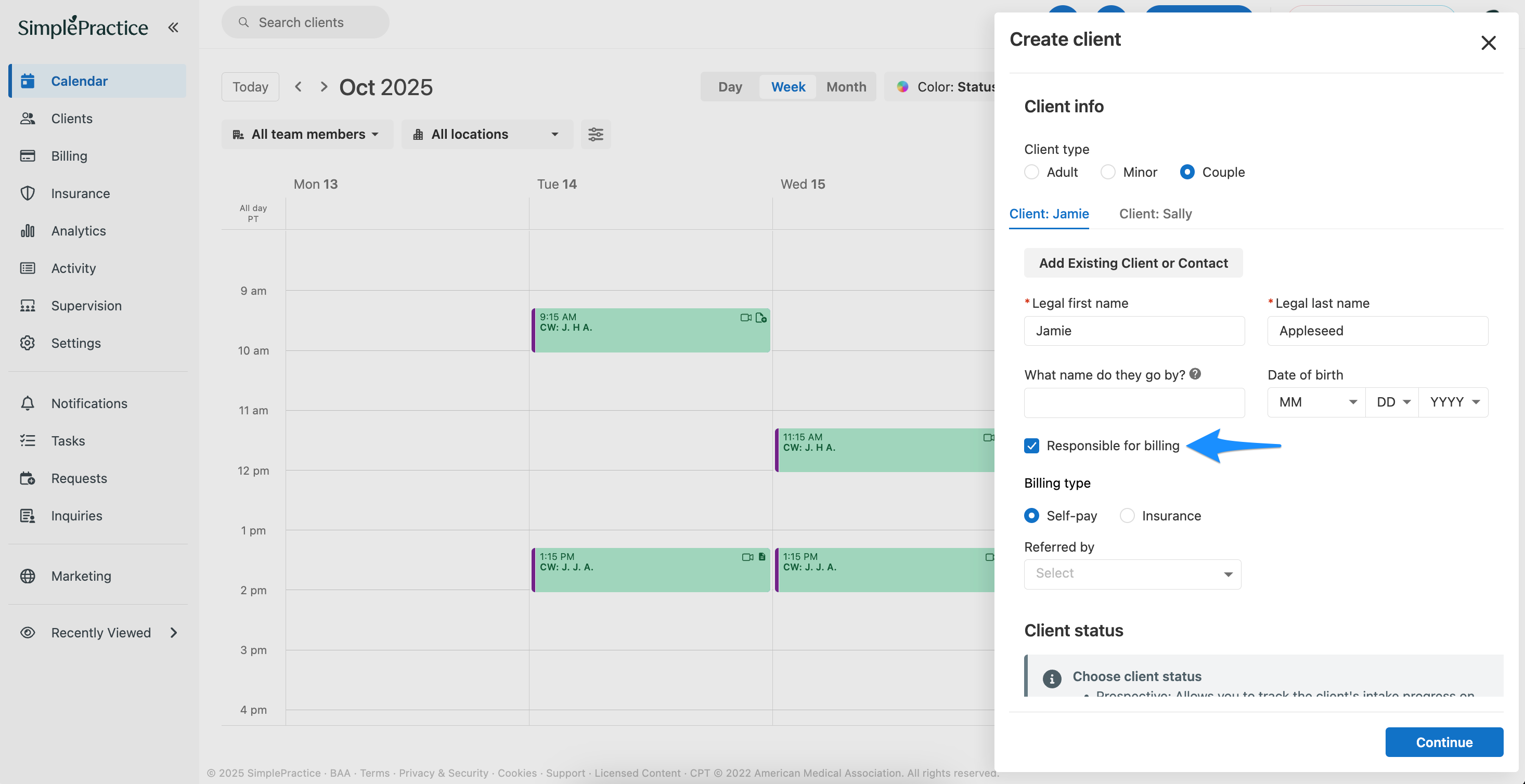 Responsible for billing checkbox in couple client setup