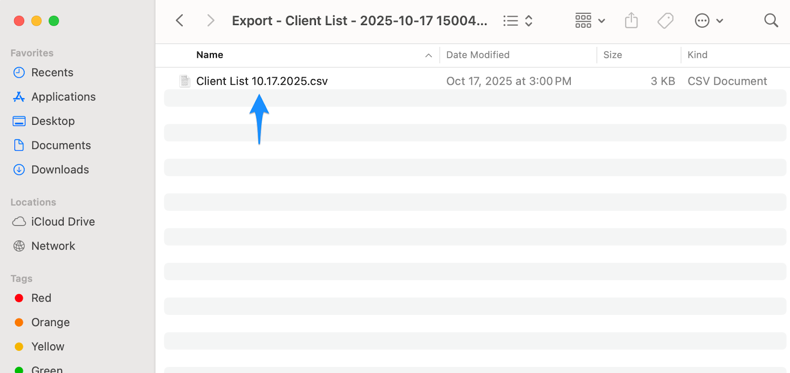 Client list export as a CSV file, with .csv at the end of the title