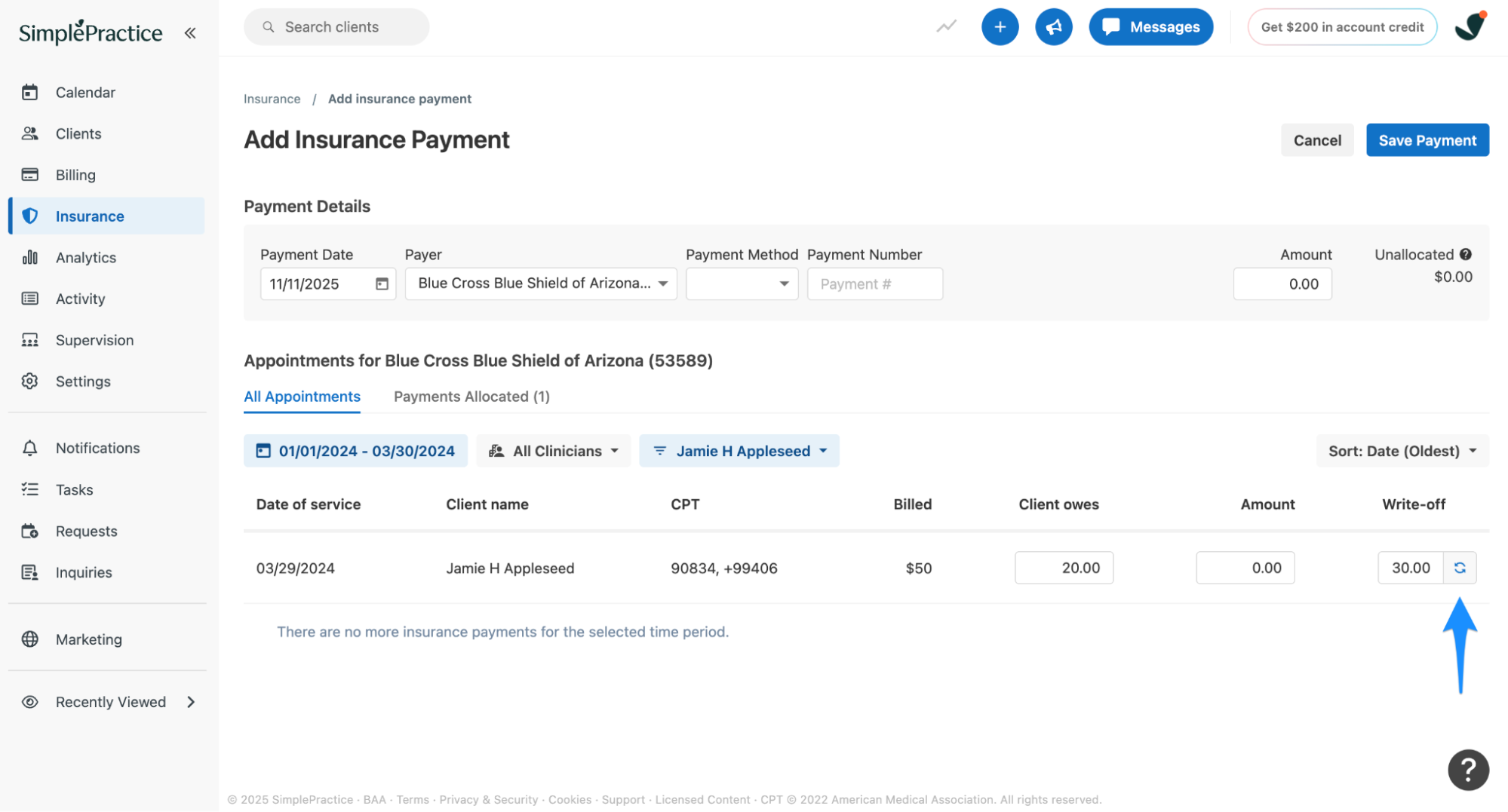 Write-off amount calculated automatically