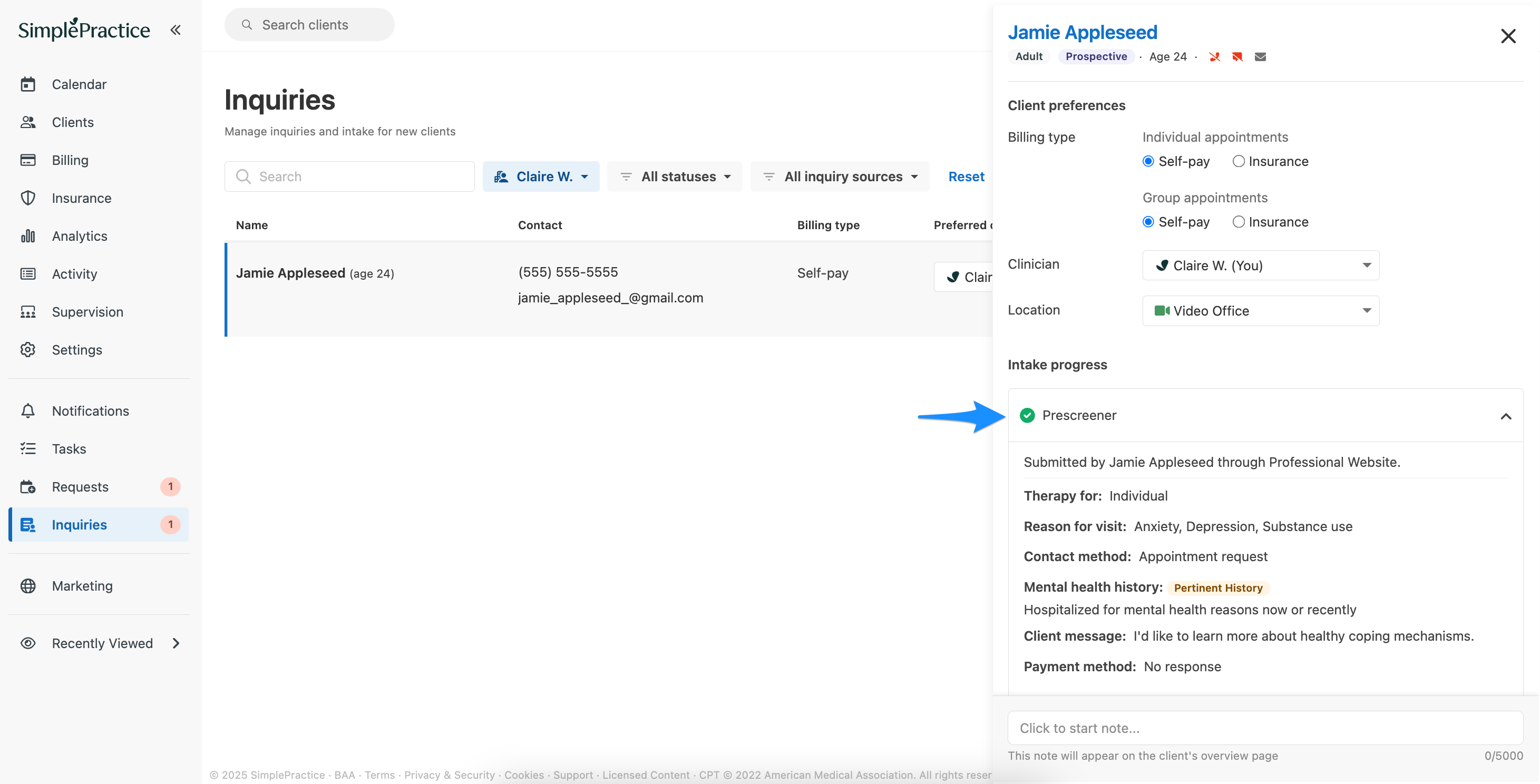 Prescreener responses in the Inquiries details flyout