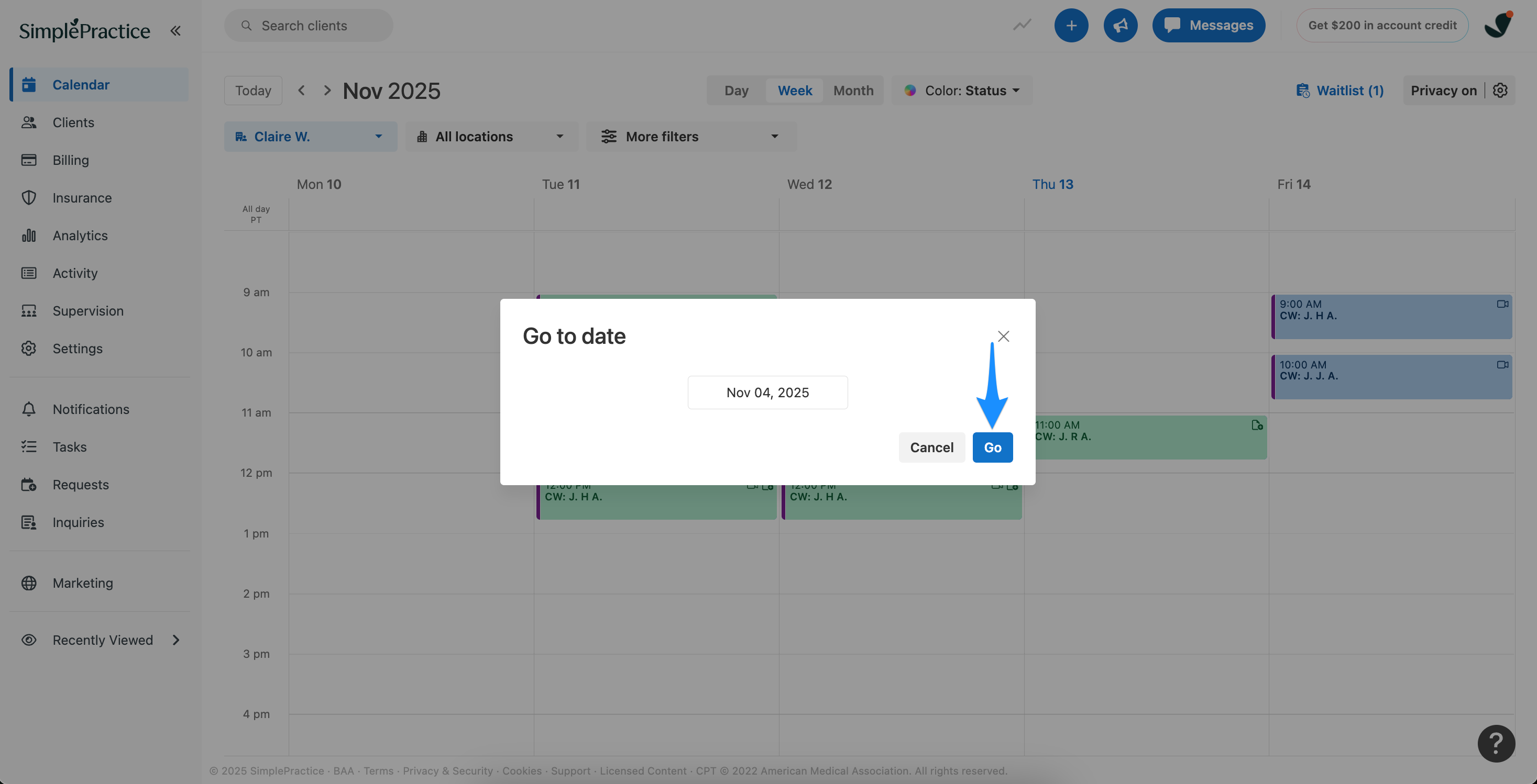 Go to date field on the calendar for jumping to a specific date