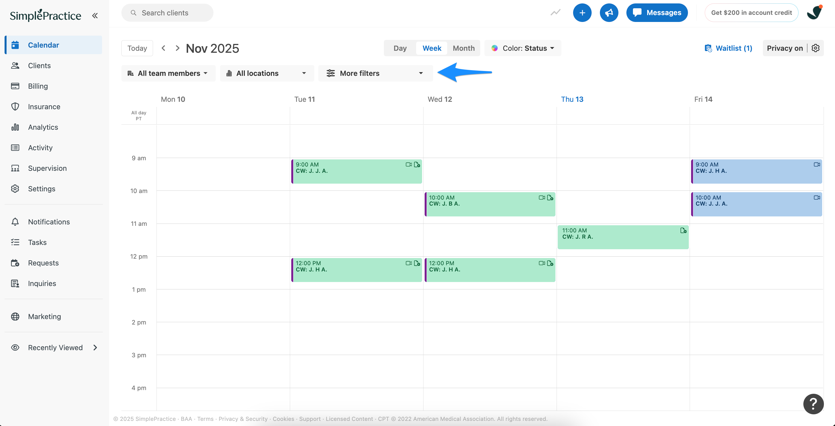 More filters button on the calendar