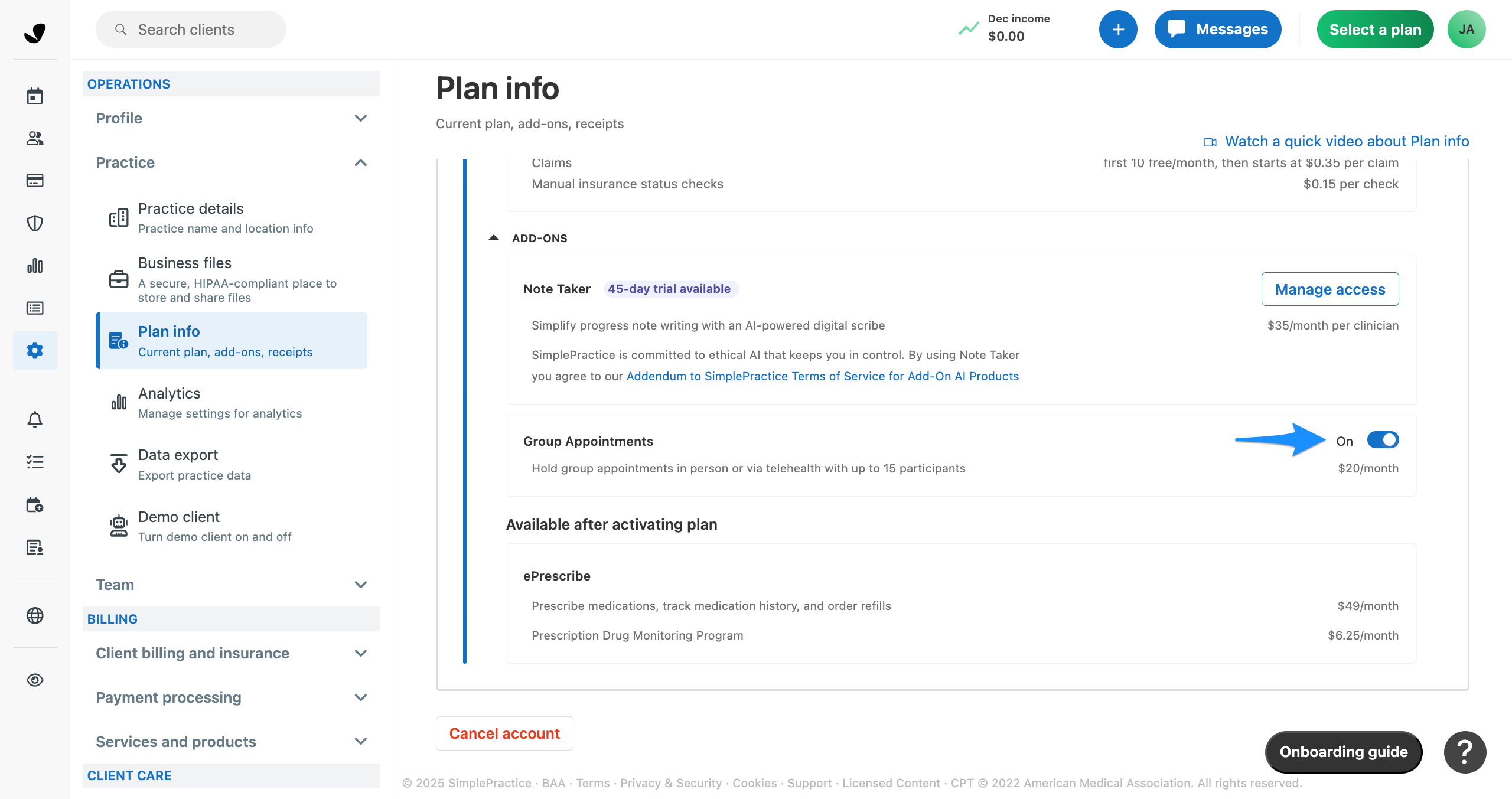 Toggle for group appointments
