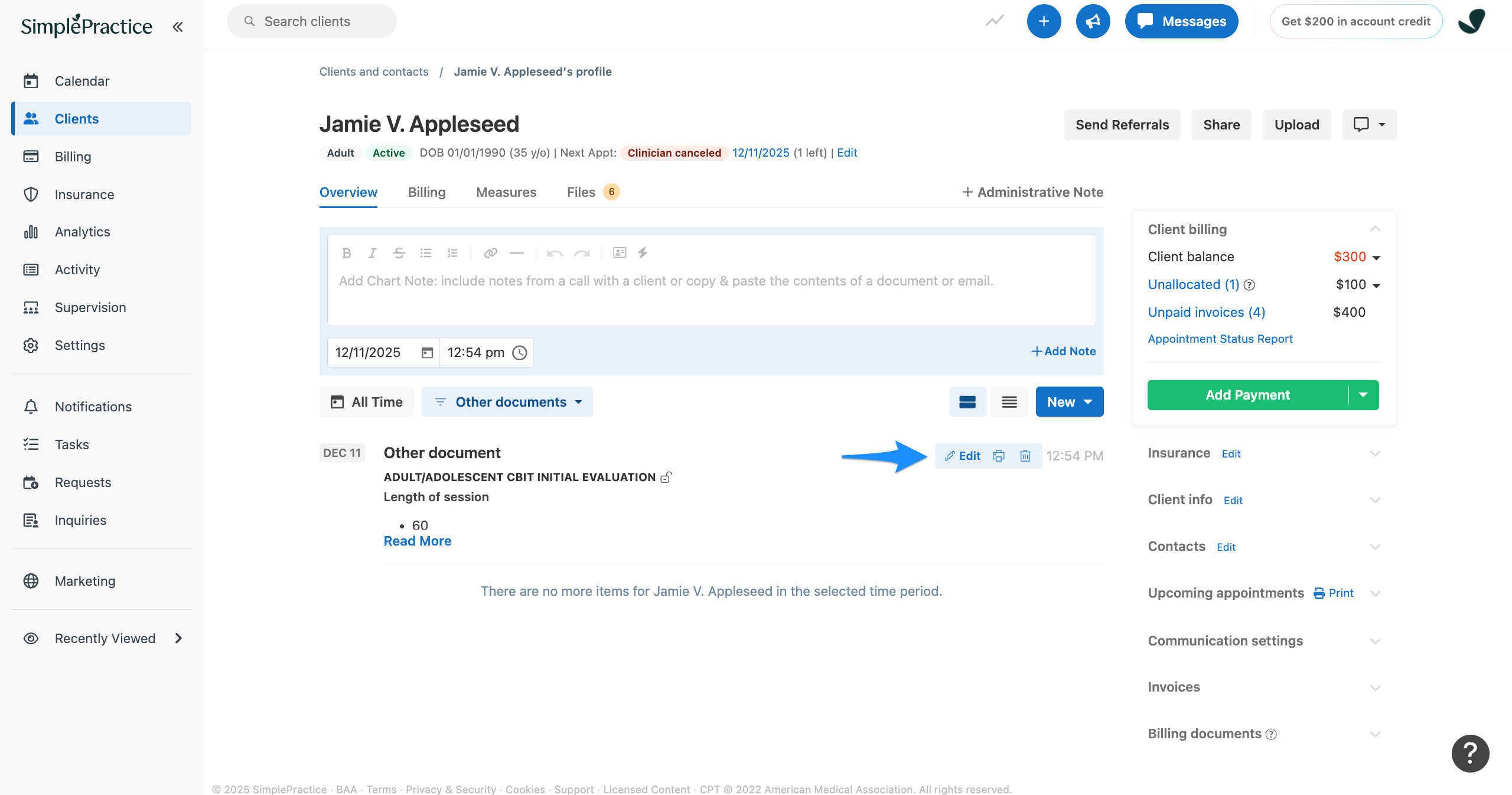 Edit other document on the client Overview page
