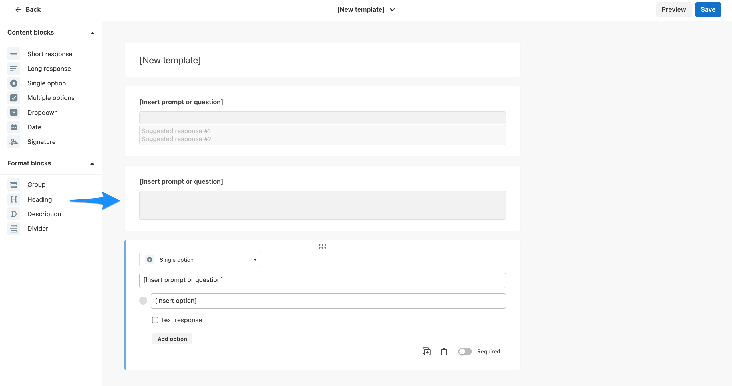 Collapsed block in the template builder ready to be expanded and edited