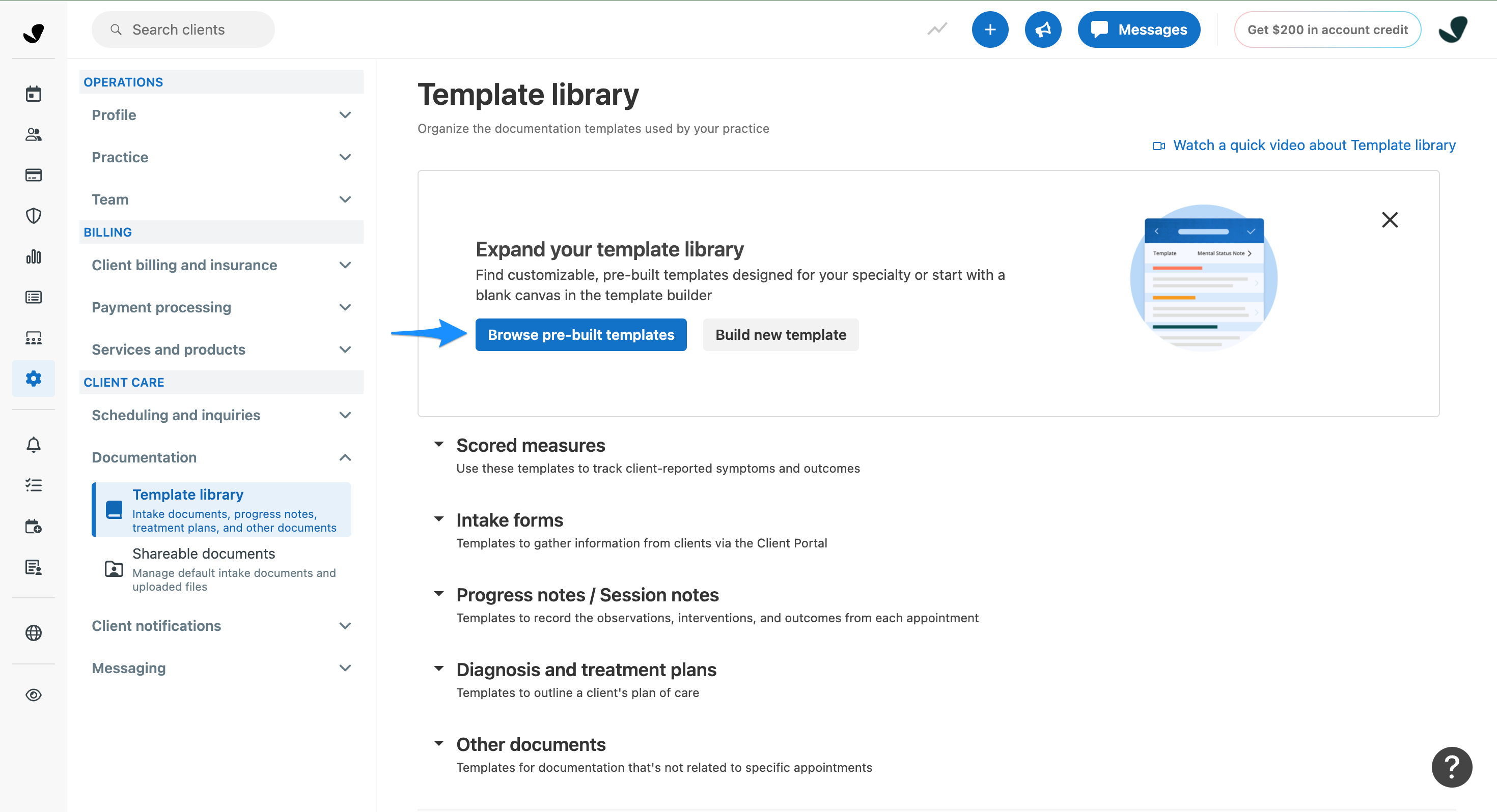 Template library showing pre-built templates
