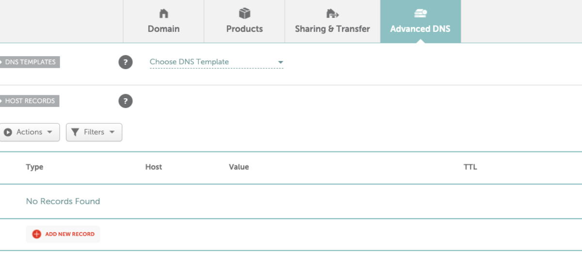 Example of advanced DNS settings table from a third-party provider
