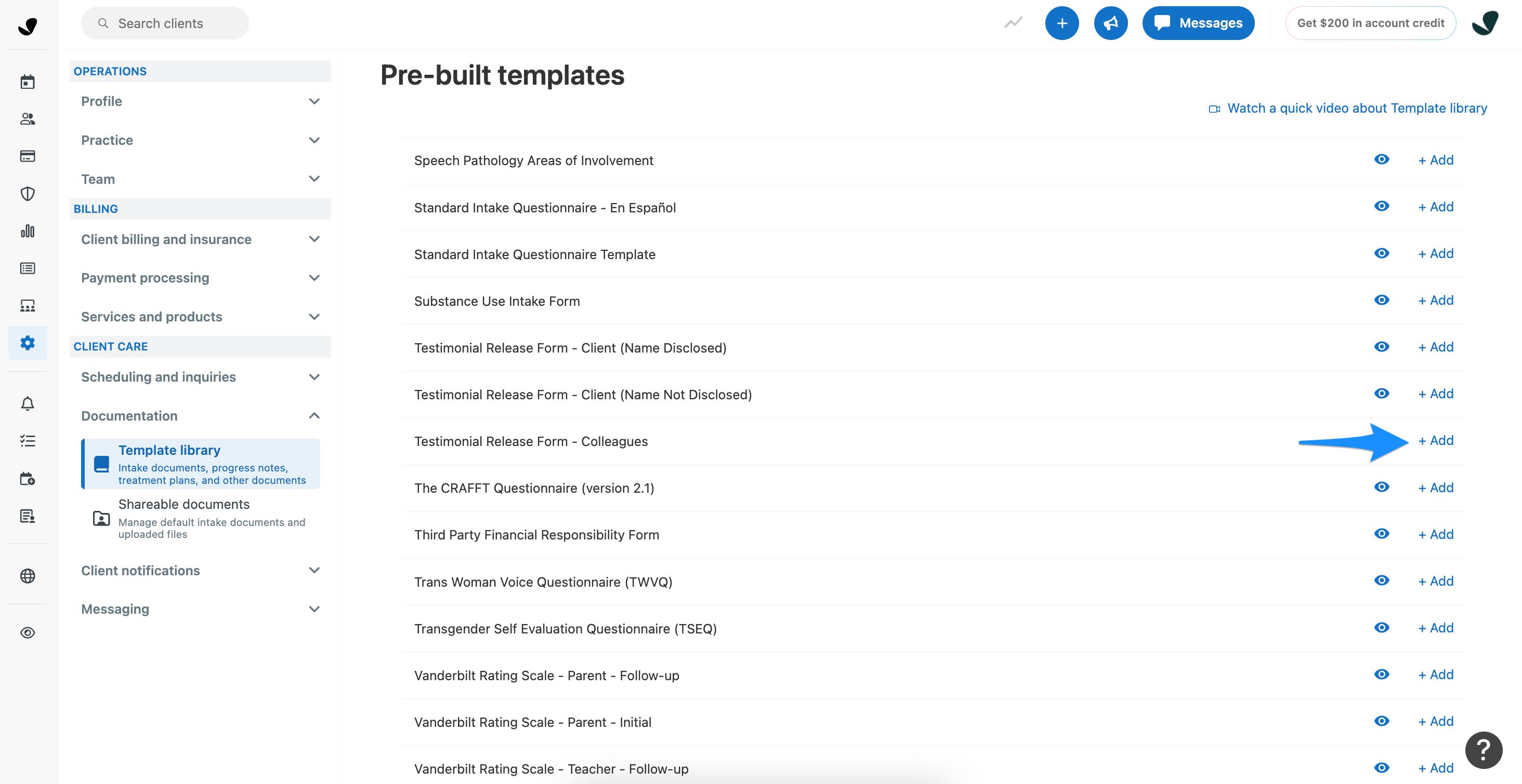 Adding the Testimonial Release Form - Colleagues from the template library