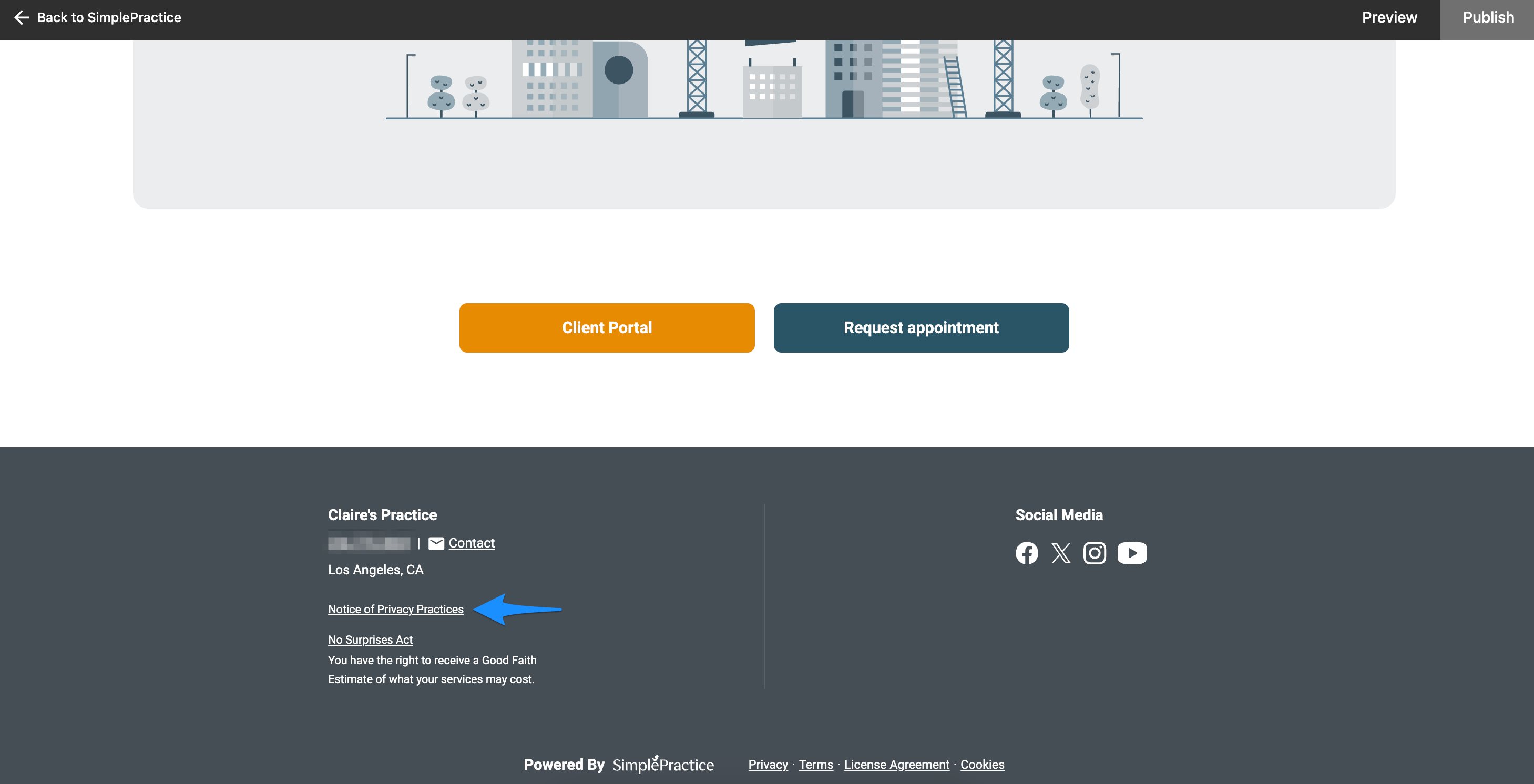Professional Website footer showing a link to the Notice of Privacy Practices