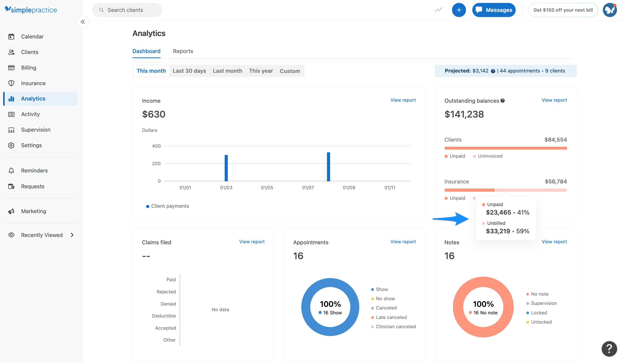 Outstanding Balances snapshot showing total outstanding amounts.
