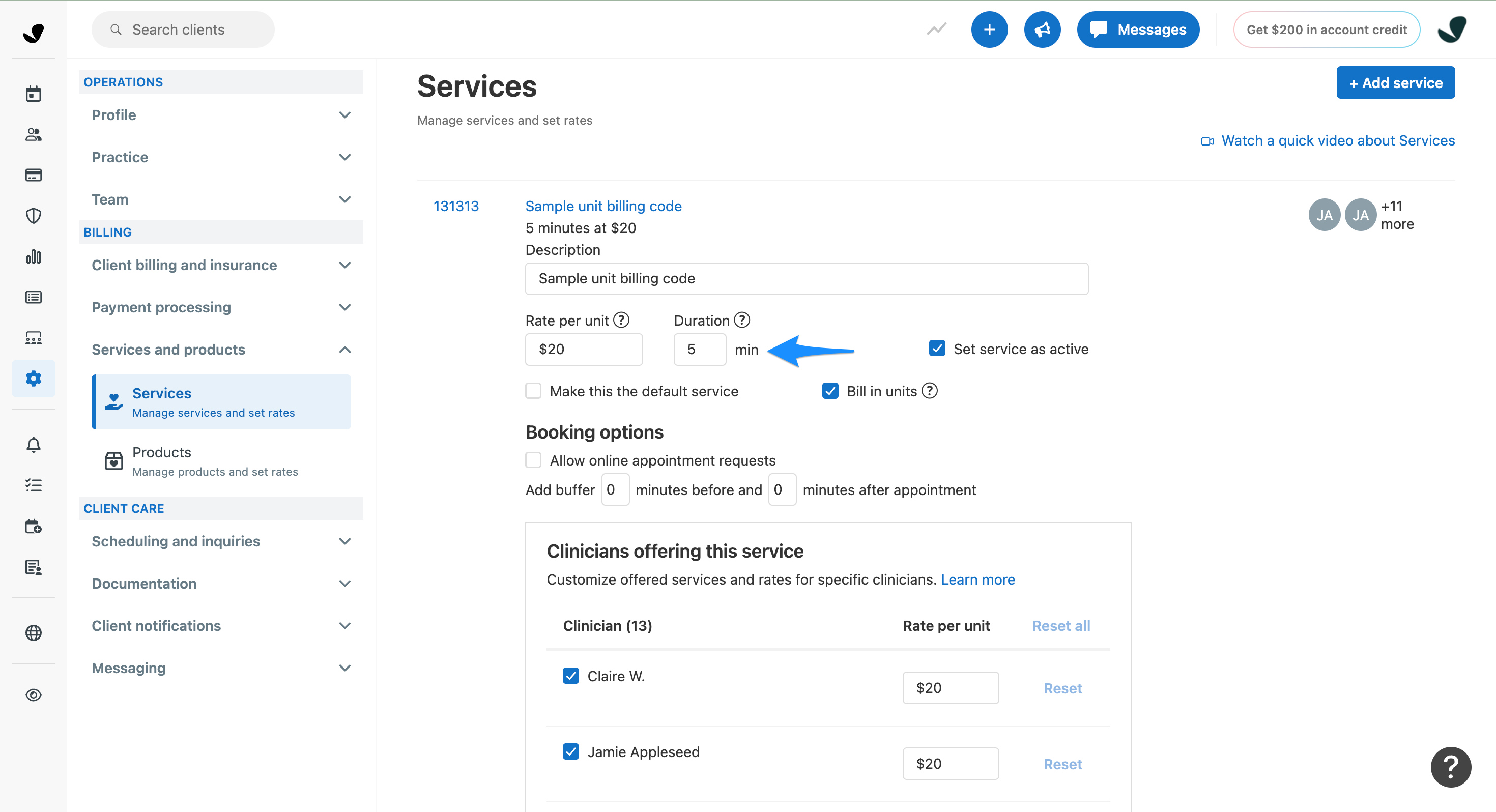 Default Duration field for a service code