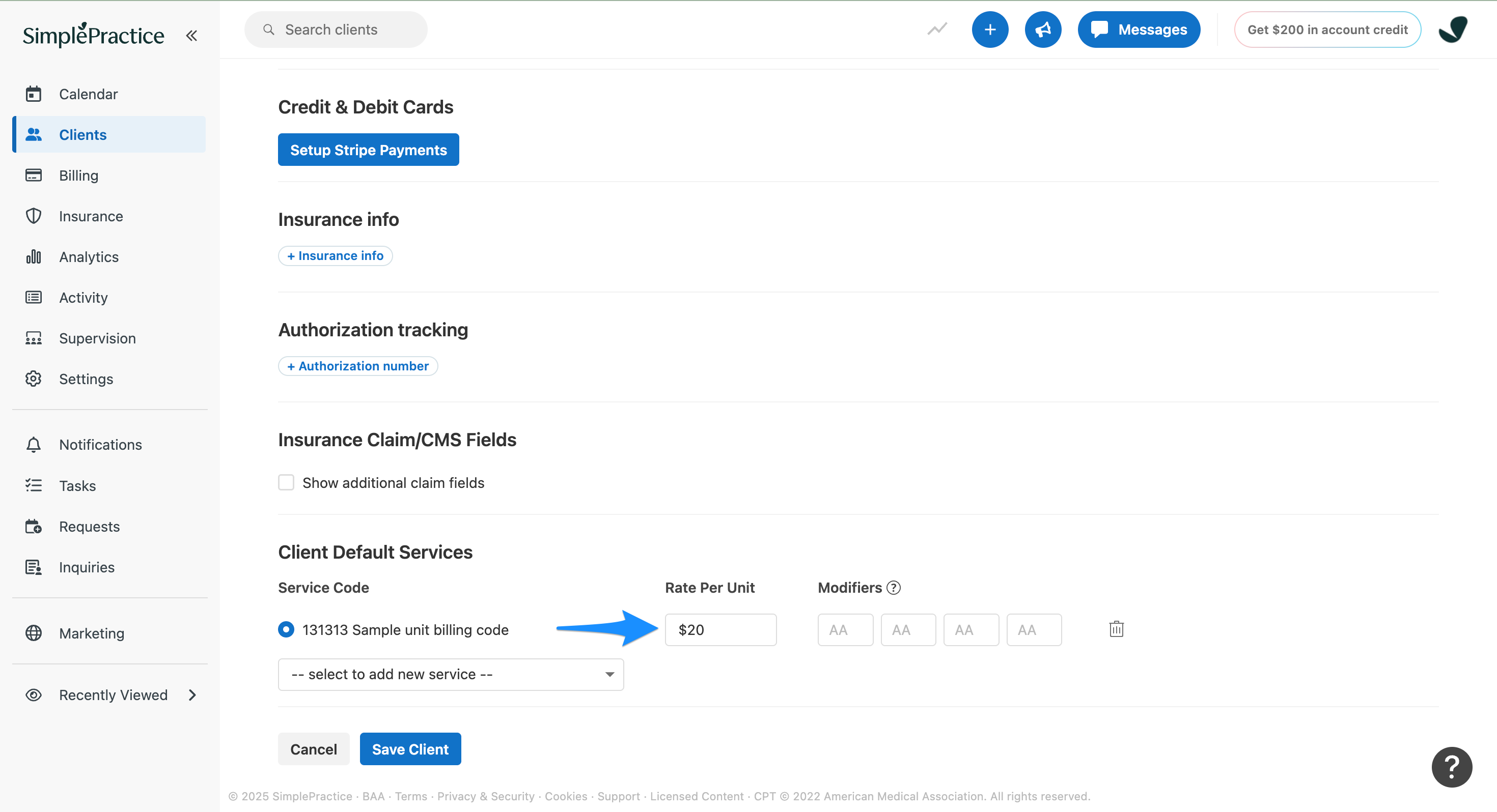 Rate Per Unit field in Client Default Services