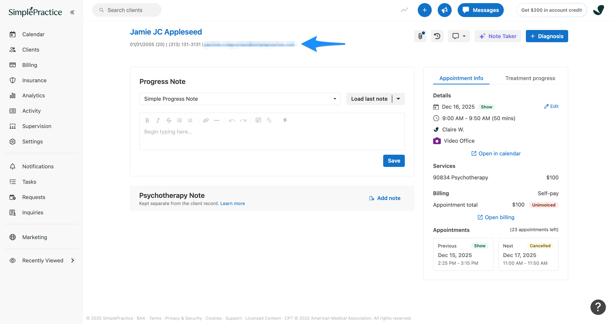 Navigating the appointment page – SimplePractice Support